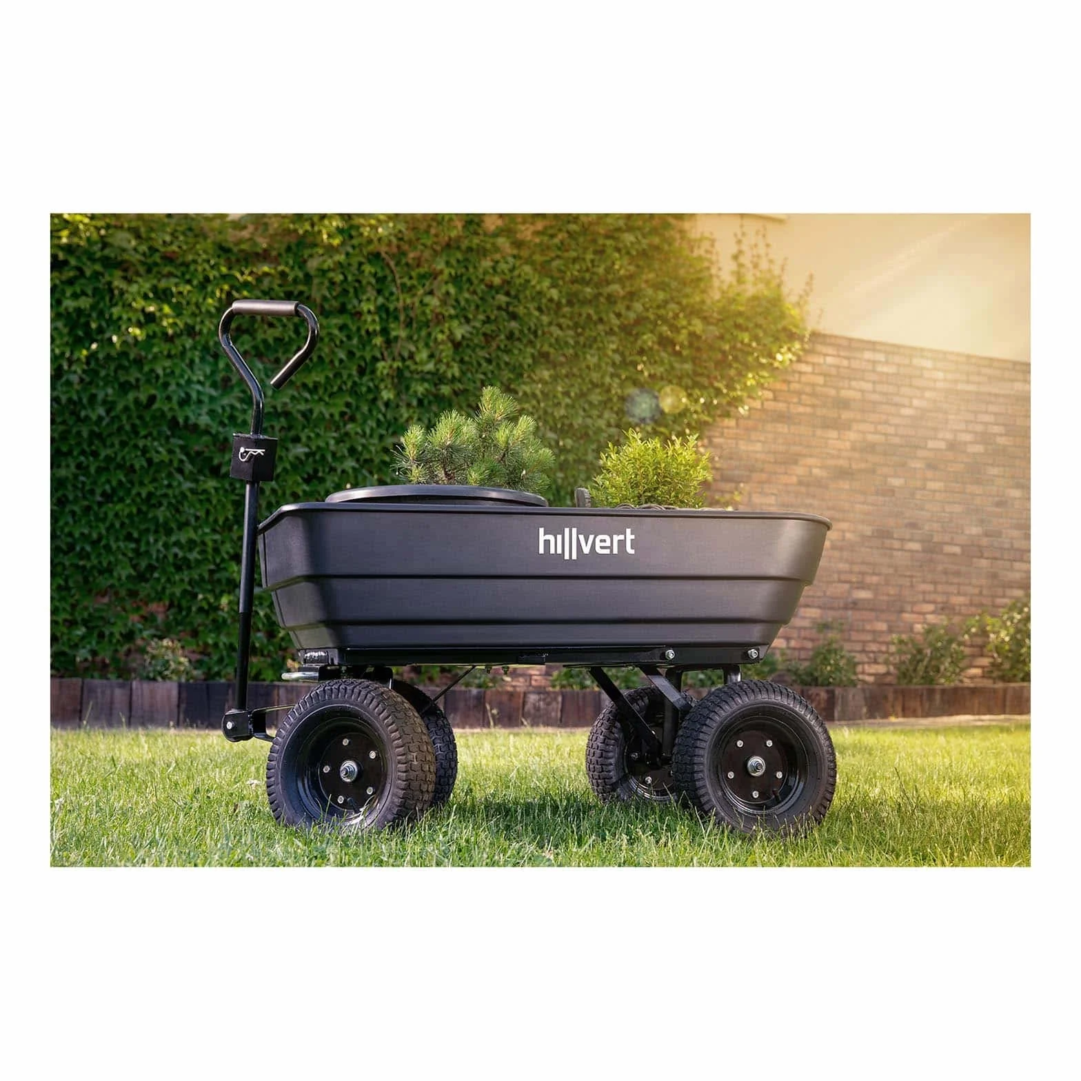 HT-Q.BASS-125G Wózek ogrodowy transportowy 125 l 350 kg opony pneumatyczne hak holowniczy