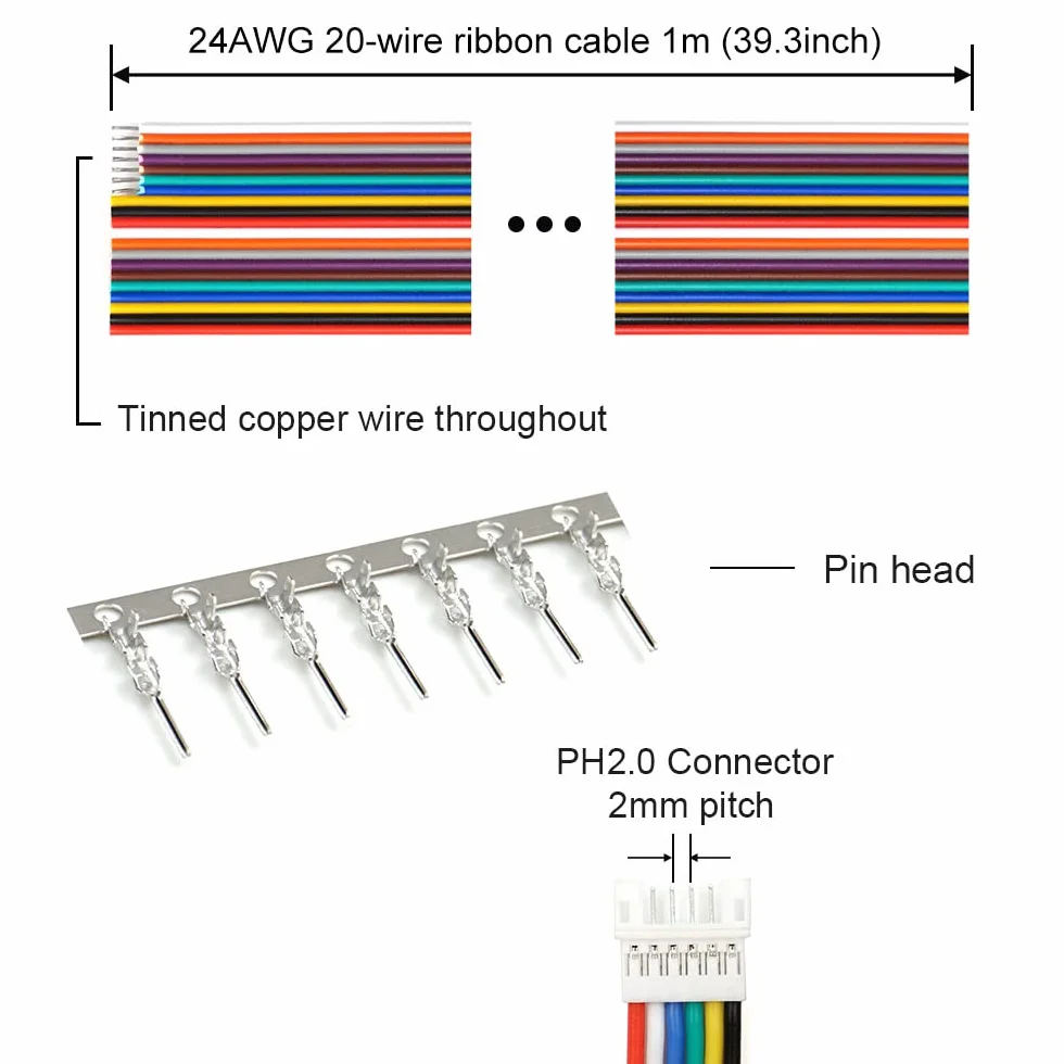 Złącza JST PH 2.0 Pin Header i Ribbon Cable Wire Kit 2,0 mm Pitch JST PH - 2/3/4/5/6/7/8 męski wtyk żeński obudowa