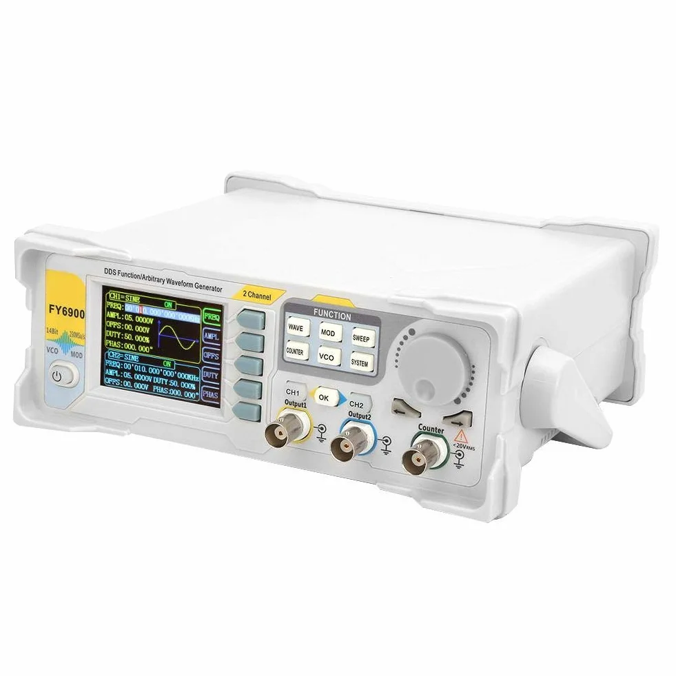 Cyfrowy generator sygnału, FY6900 Sinus 0-30 MHz 2,4-calowy wyświetlacz TFT z funkcją DDS, generatory źródeł impulsów kształtu fali, miernik częstotliwości 250 MSa/s VCO-Burst-AM/PM/FM/ASK/FSK/PSK