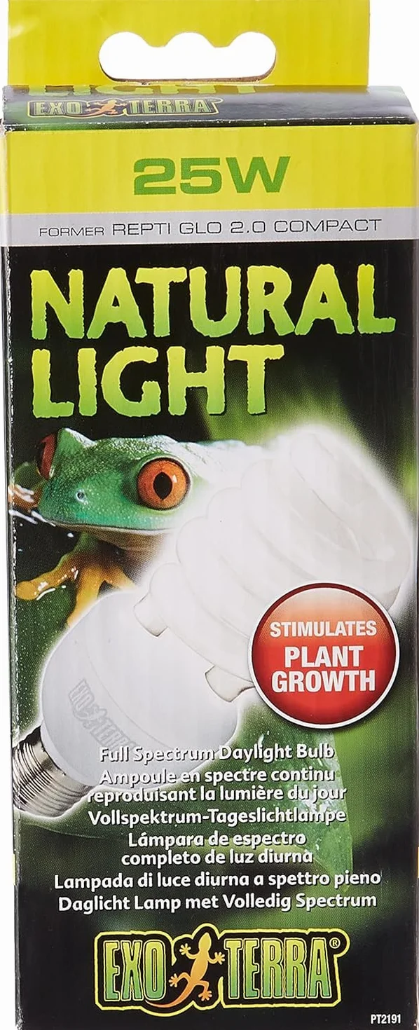 Exo Terra Natural Light, pełne spektrum światła dziennego, kompaktowa lampa UVB z idealnym spektrum światła dziennego dla wszystkich gadów i płazów, 25 W, oprawa E27