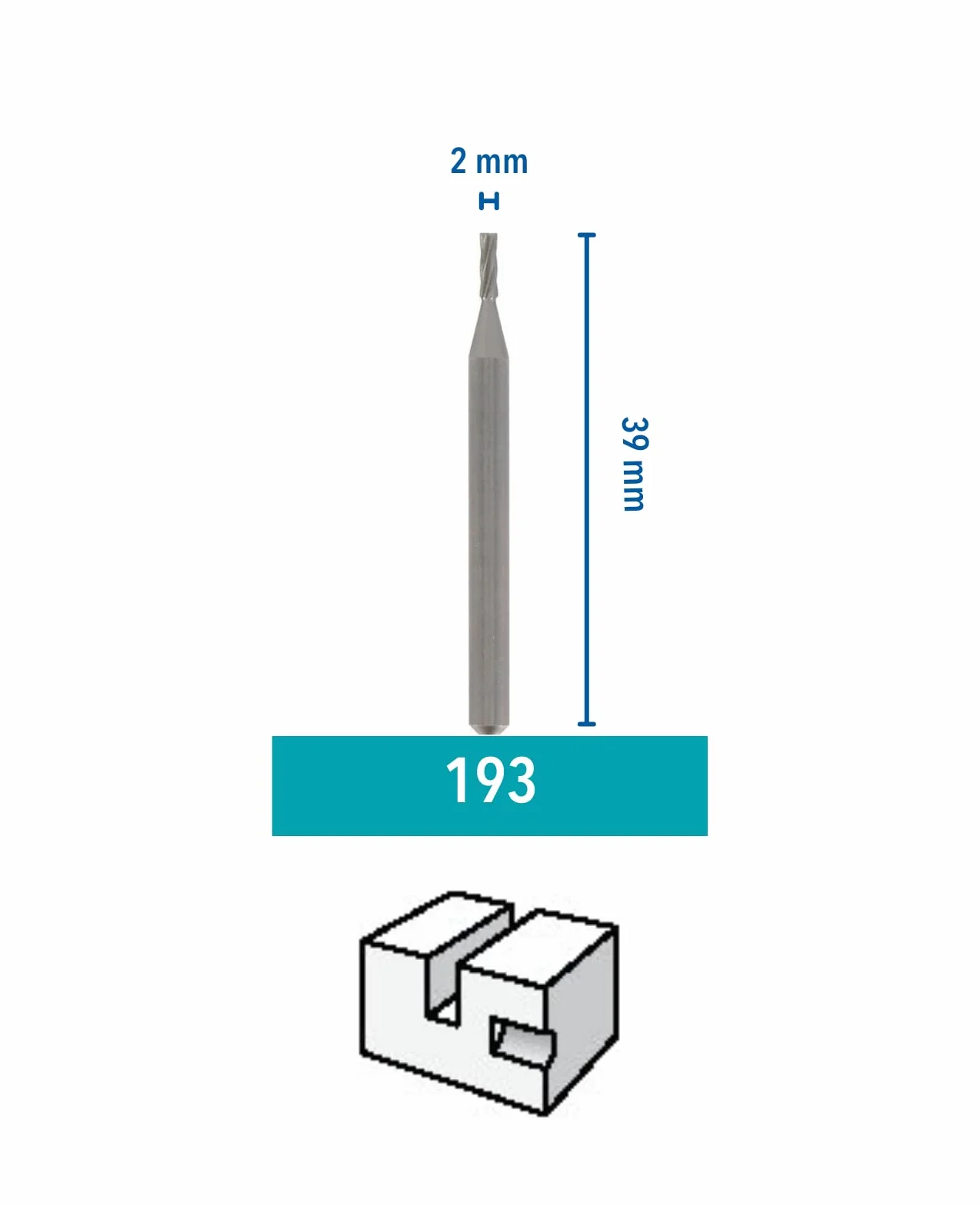 Dremel 193 końcówki frezarskie w dwupaku z zestawem akcesoriów, 2 frezy szybkotnące z długą głowicą z czołem cylindrycznym o średnicy roboczej 2,0 mm