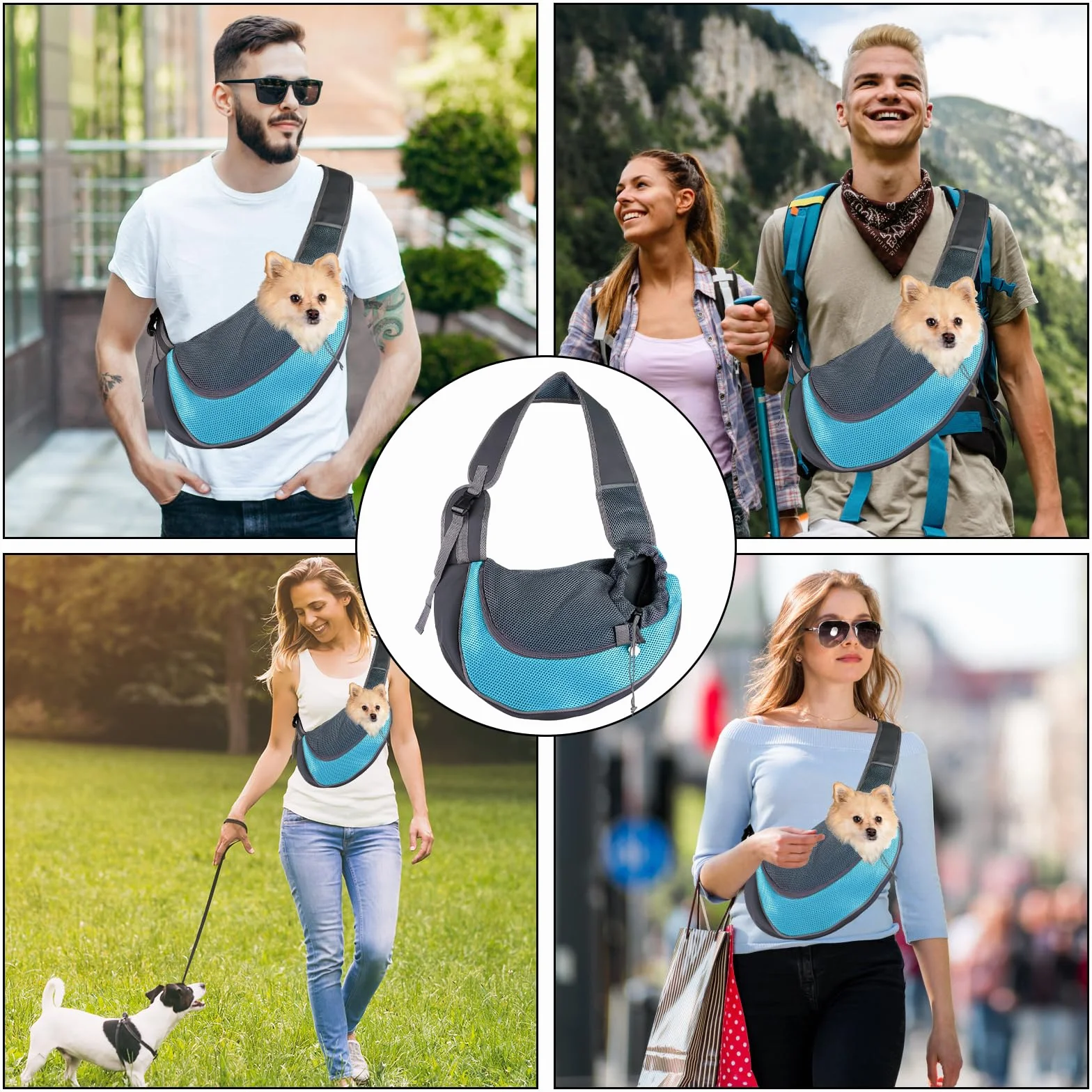 Torba podróżna dla małych psów, torba do noszenia psa, oddychająca, regulowana, torba transportowa dla małych psów i kotów, do 6 kg, idealna do użytku na zewnątrz (błękitna)