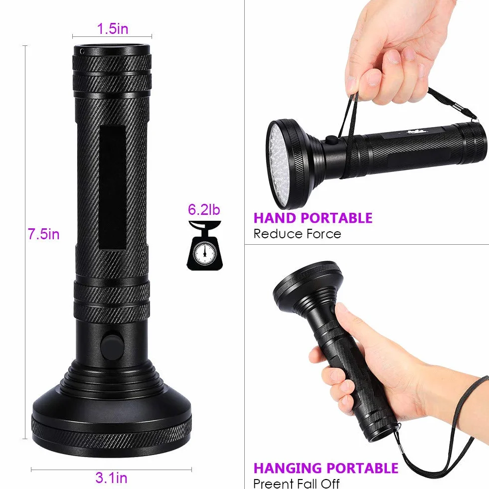 Latarka UV z Czarnym Światłem - 100 Diod LED, 395 nm, Ultrafioletowa Lampa z Okularami Ochronnymi, Do Prawa Jazdy, Dowodu Osobistego, Paszportu