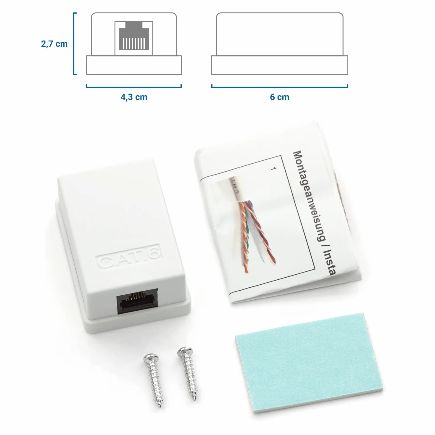 deleyCON 2x Gniazdo sieciowe CAT 6 1x RJ45 Natynkowe (Montaż natynkowy) 1 Gbit Ethernet LAN Kolor RAL 9003 Biały