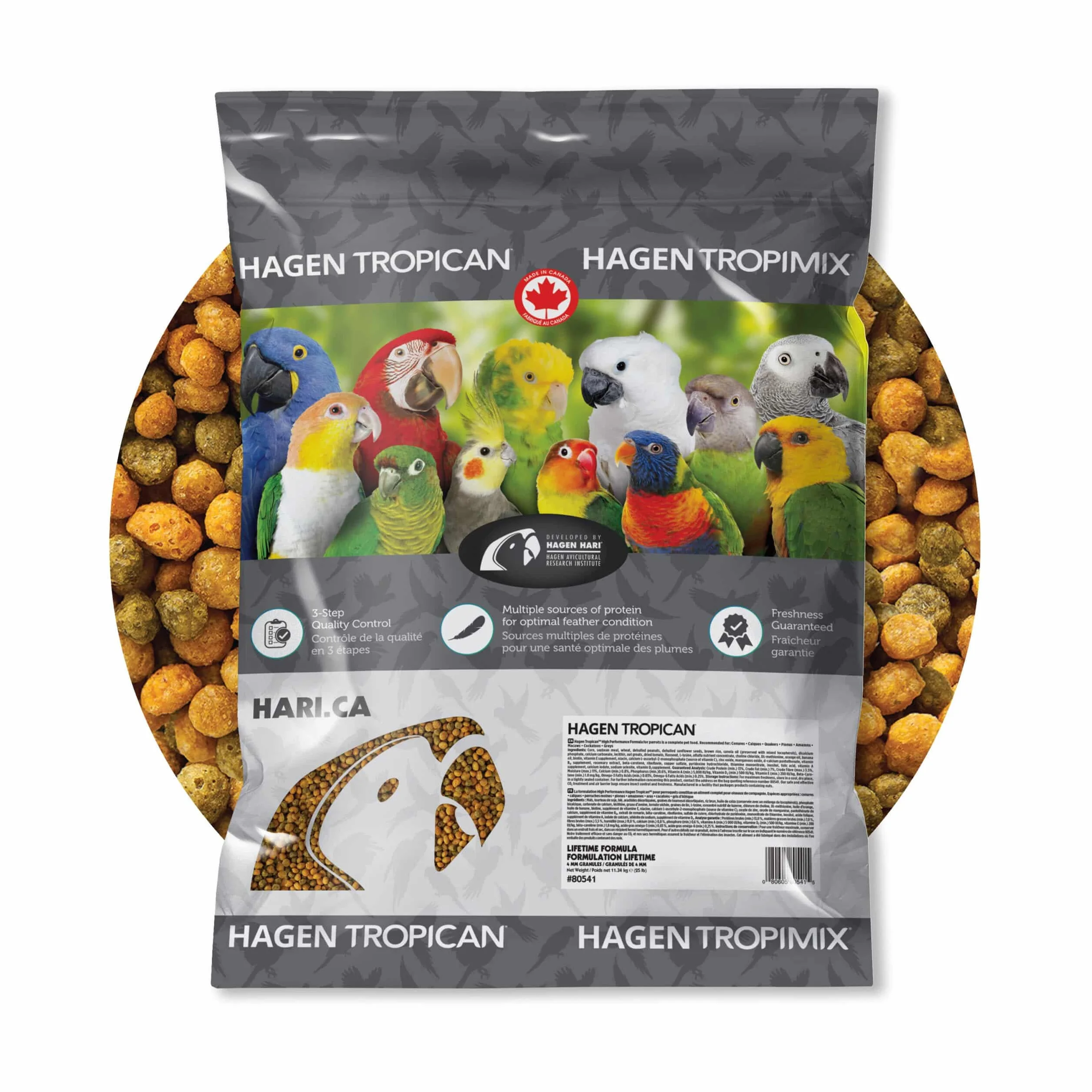 Hari Karma dla ptaków tropikalnych, karma dla papug Hagen z orzeszkami ziemnymi i nasionami słonecznika, granulat konserwacyjny, formuła dożywotnia, worek 11,3 kg