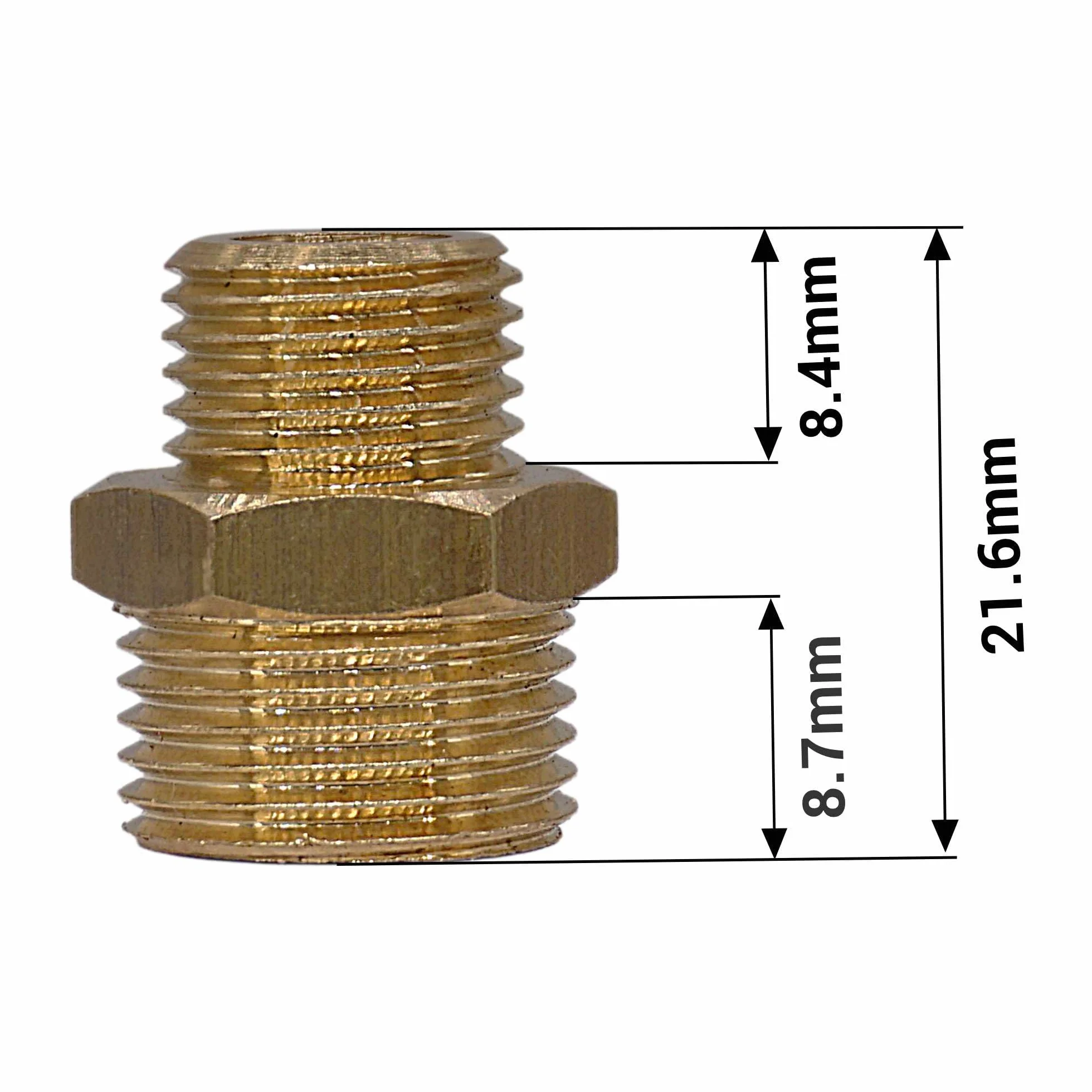 SKIR'CO (2 szt.) Mosiężna sześciokątna złączka redukcyjna 3/8" x 1/4" gwint zewnętrzny, mosiężna złączka rurowa, gwint męski BSP