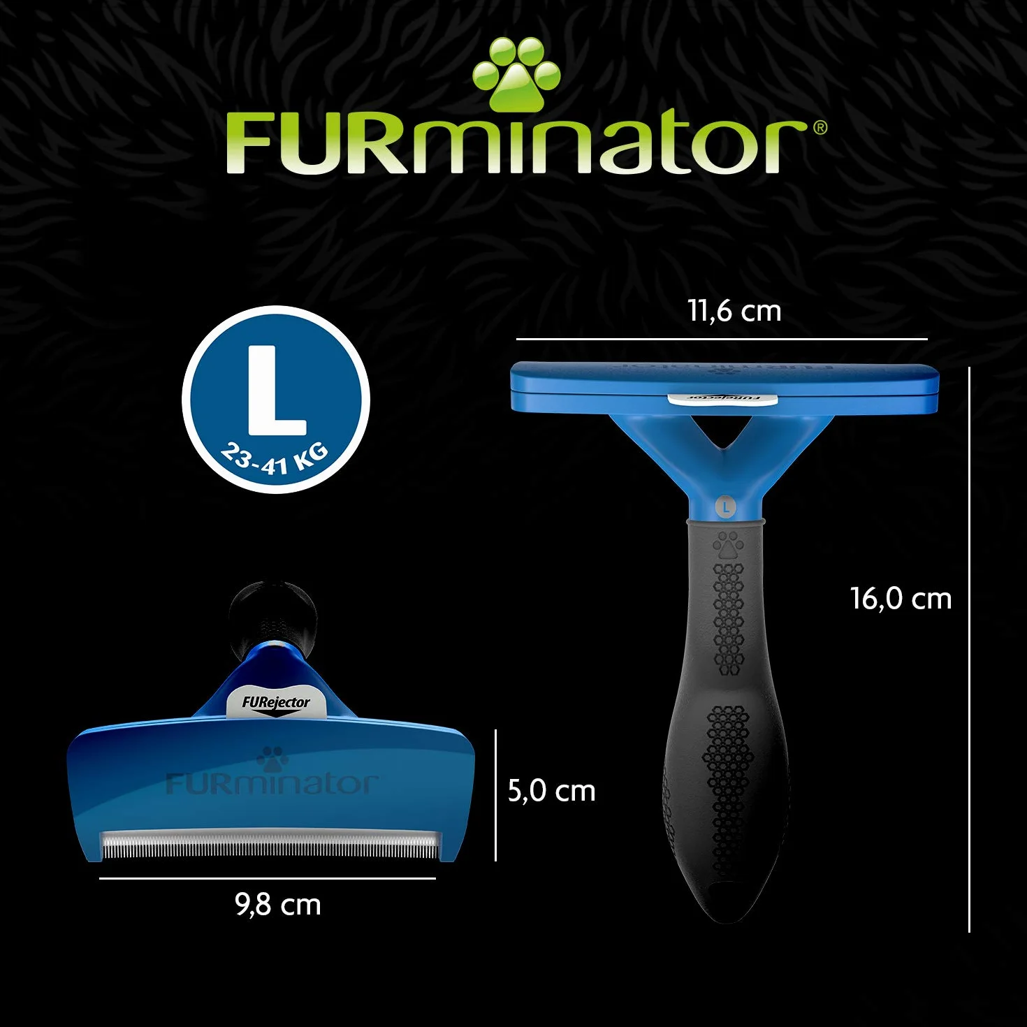 Furminator T691656 Zgrzebło do Pielęgnacji Sierści Dużych Psów, L, Czarny/Niebieski