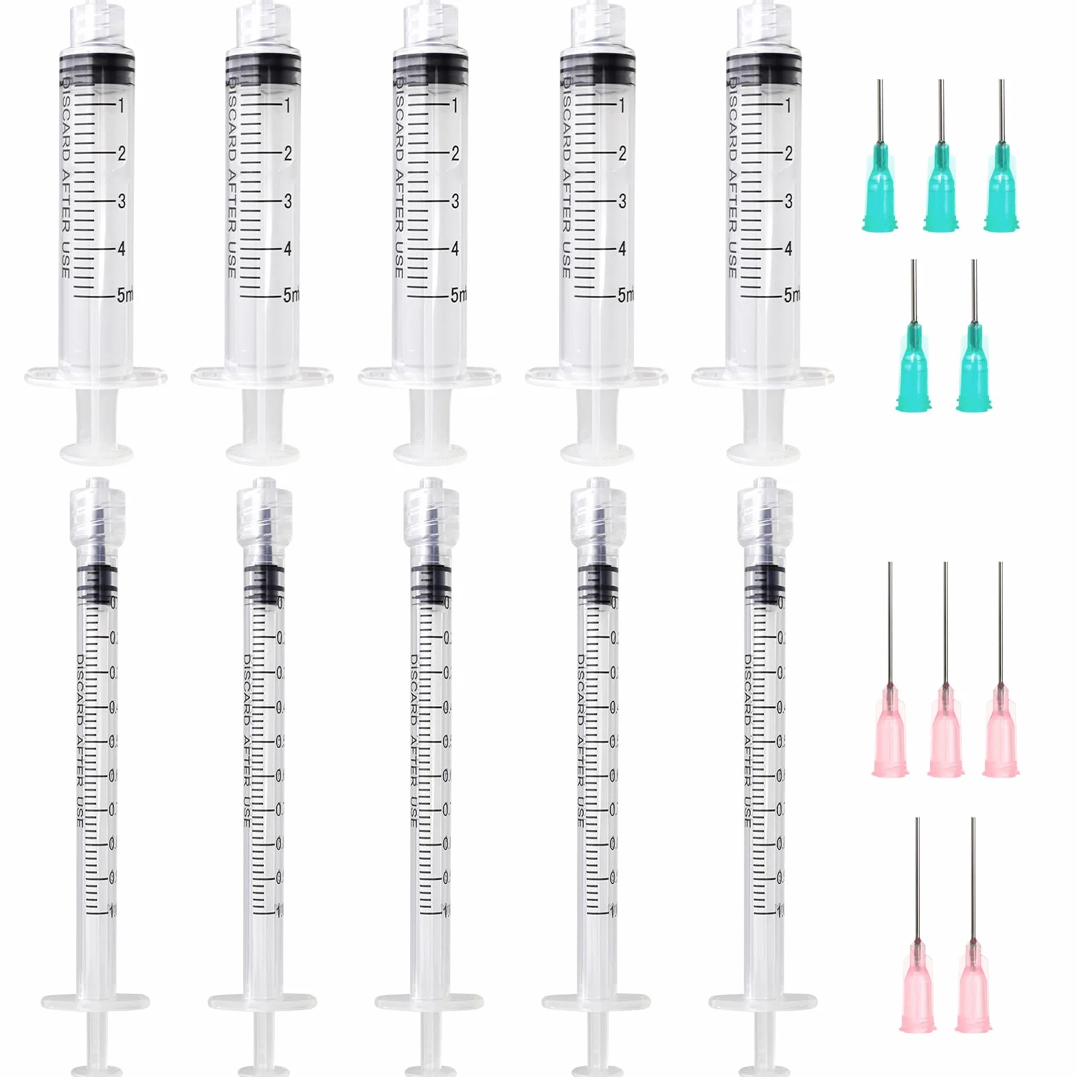 10 Sztuk Strzykawki 5 ml i 1 ml z Tępą Igłą - Plastikowa Strzykawka Wielokrotnego Użytku z Pomiarem Do Laboratorium, Przemysłu, Kleju
