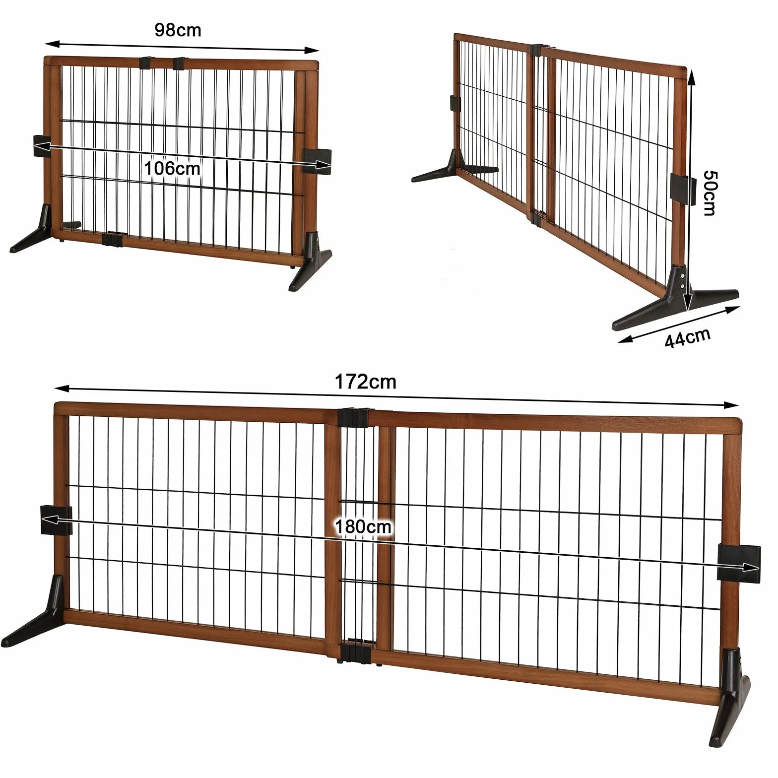 lionto Barierka ochronna dla psa z regulowaną długością, wysokość 50 cm, wykonana z drewna sosnowego, solidna zapora do drzwi i schodów, łatwy montaż, styl rustykalny, kolor brązowo-czarny