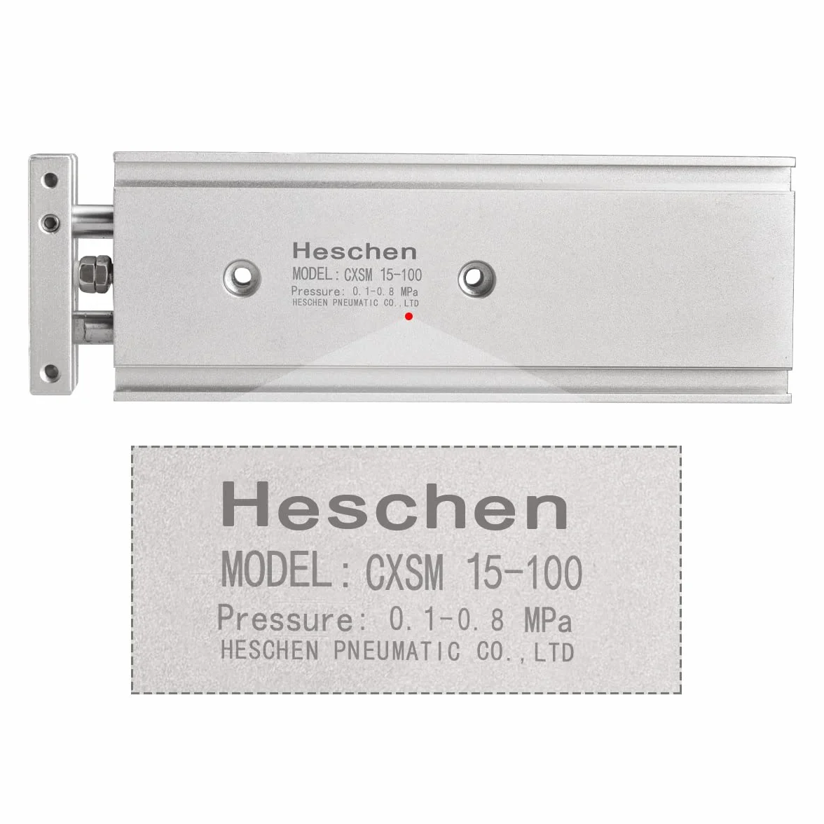 Heschen Podwójny aluminiowy cylinder powietrzny CXSM 15-100 prowadnica płyta podwójny pręt prowadzony pneumatyczne łożysko ślizgowe amortyzowany otwór 15 mm skok 100 mm dwustronnego działania