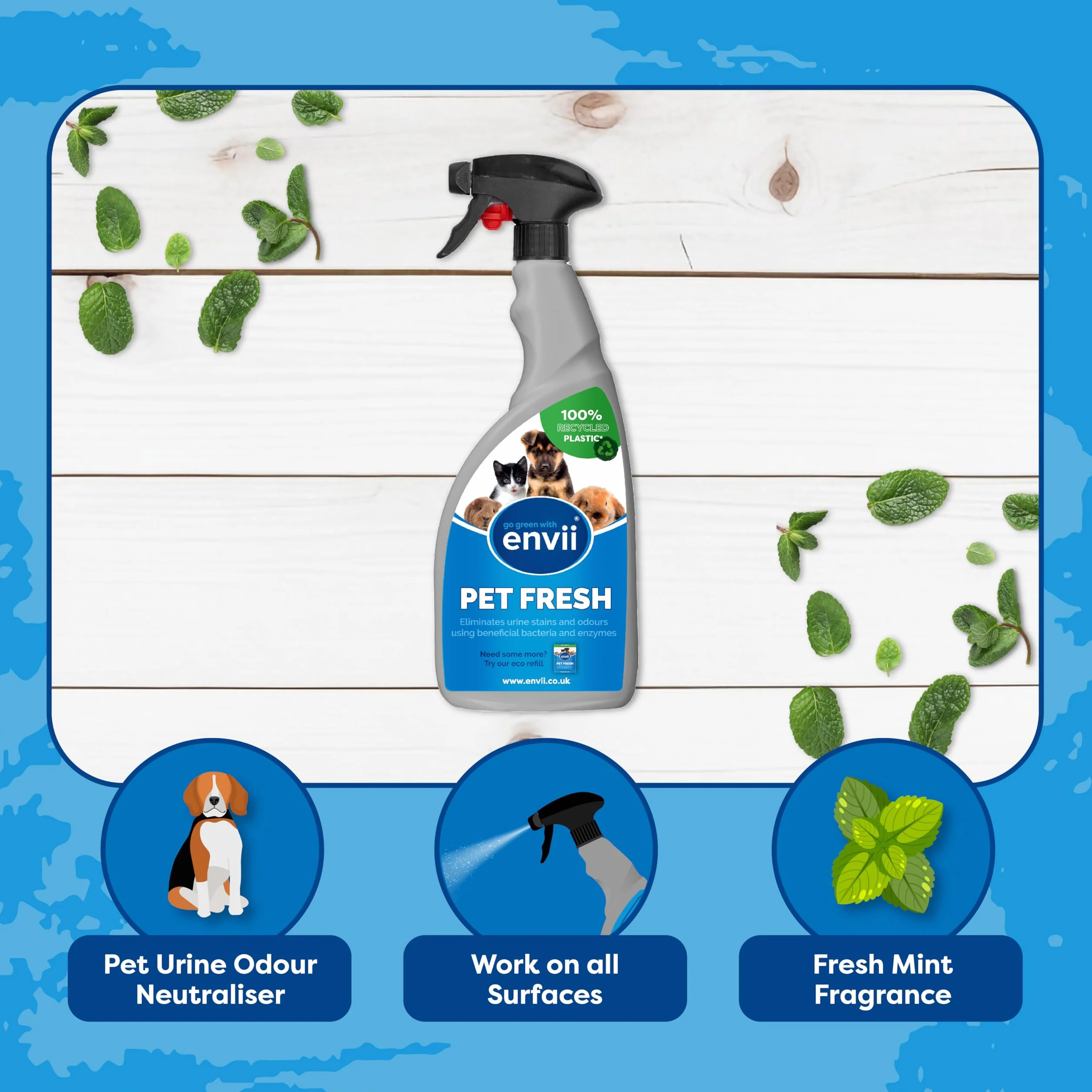 envii Pet Fresh – enzymatyczny preparat do usuwania zapachów moczu dla zwierząt domowych, neutralizator, plamy i inne przypadki dla zwierząt domowych (750ml)