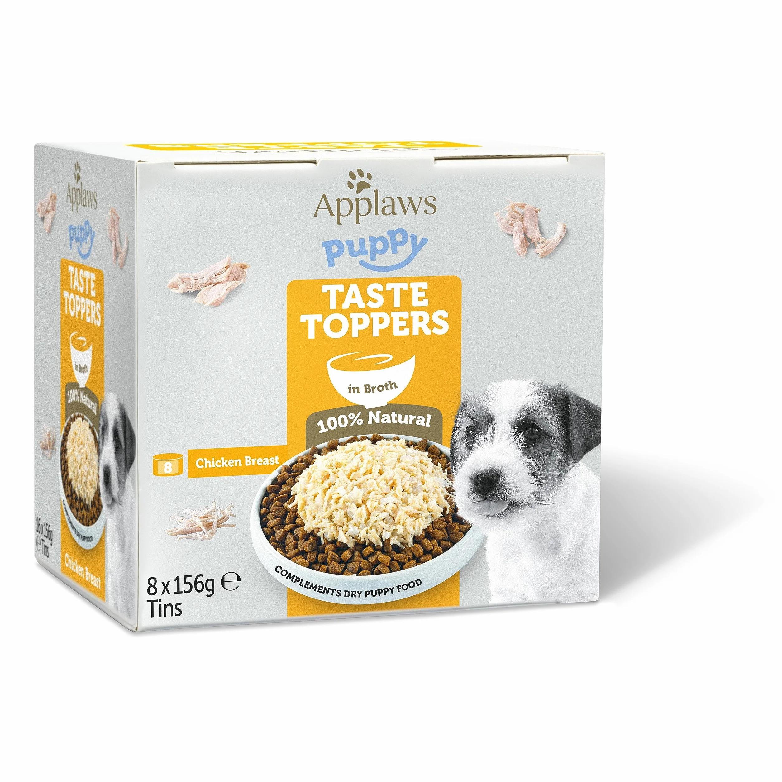 Applaws Wet Puppy Food, pierś z kurczaka z ryżem w bulionie dla młodych psów - opakowanie zawiera 8 puszek x 156 g