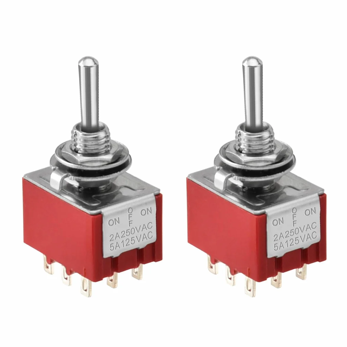 Heschen Miniaturowy przełącznik dźwigniowy MTS-303, ON-OFF-ON 3PDT 9-biegunowy, 2 A 250 V, 6 A 125 V, 2 sztuki