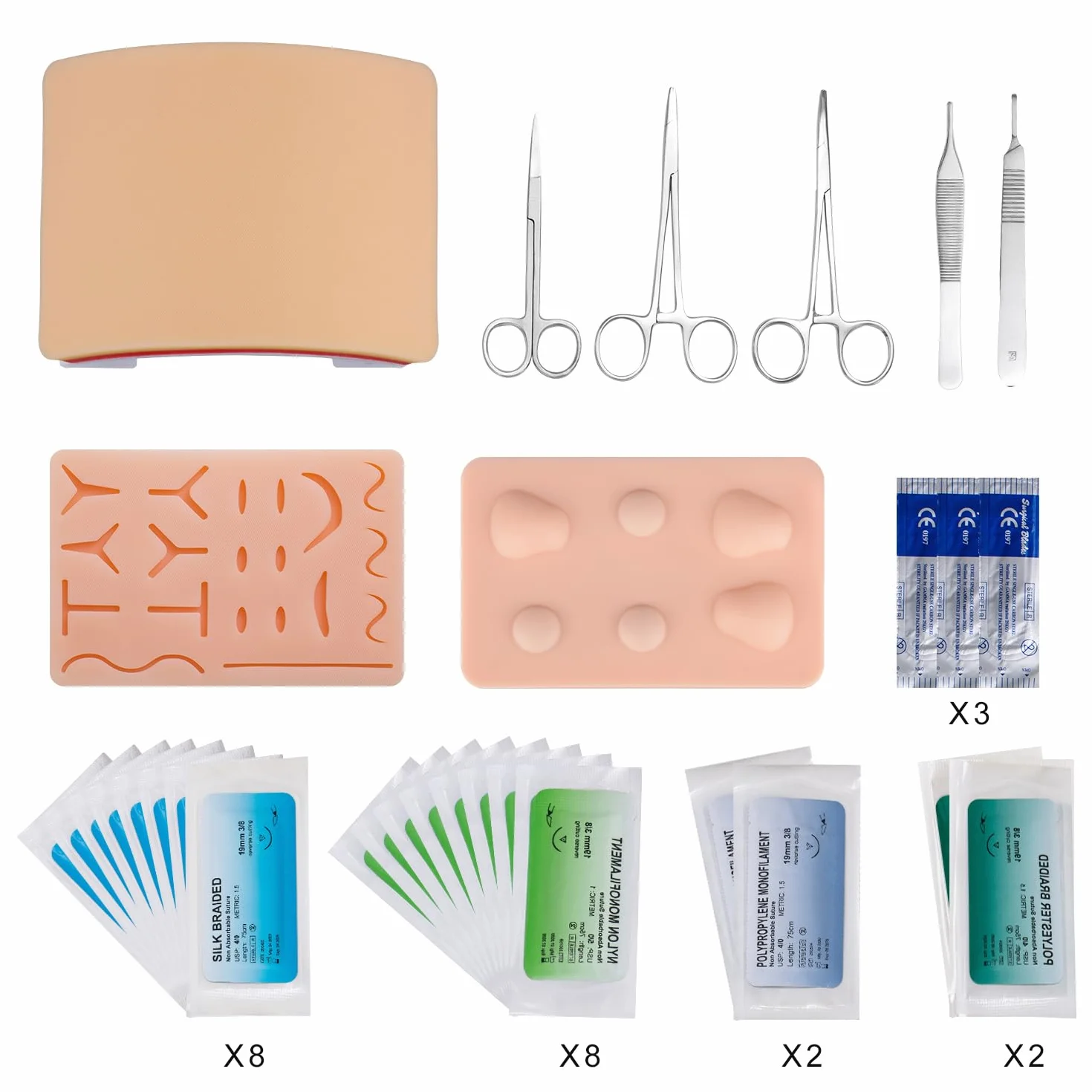 Medarchitect Suturing Skill Trainer 40 szt. Podkładka do szycia nacięć DIY z wymiennym projektem na rzep, 19 podkładek na rany, narzędzia do praktyki szwów