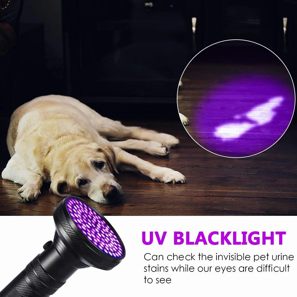 Latarka UV z Czarnym Światłem - 100 Diod LED, 395 nm, Ultrafioletowa Lampa z Okularami Ochronnymi, Do Prawa Jazdy, Dowodu Osobistego, Paszportu