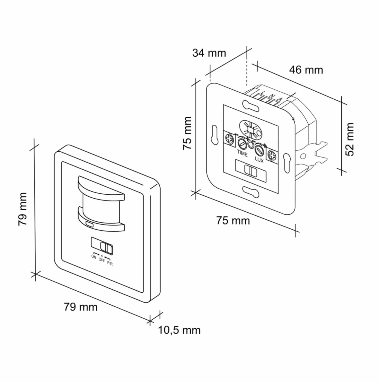 SEBSON Czujnik PIR włącznik światła wewnątrz - naścienny podtynkowy, programowalny, zakres 9 m/160°, czujnik ruchu na podczerwień do lamp LED, puszek podtynkowych 60 mm