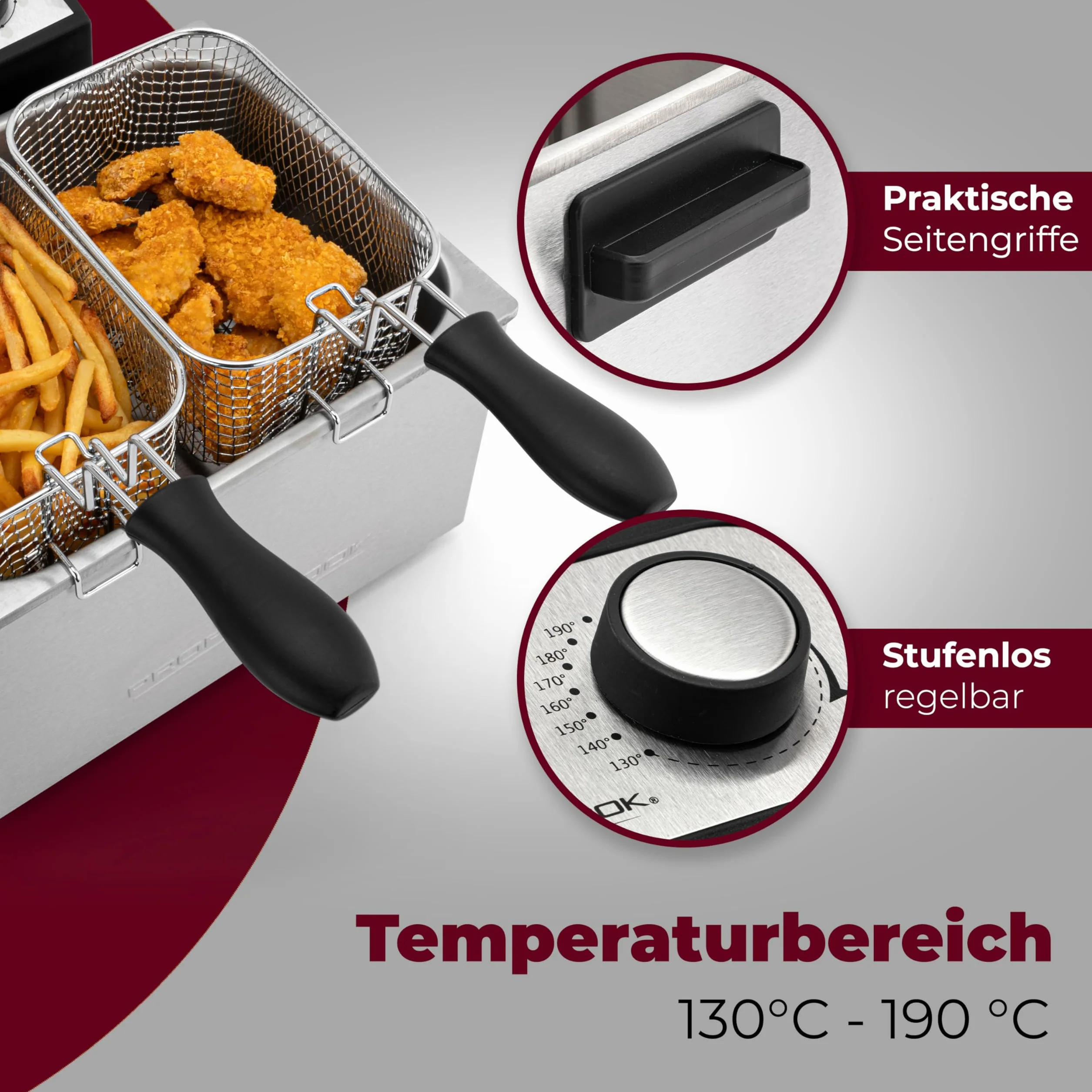Profi Cook FR1038 Frytkownica, Stal Nierdzewna, 3000 W, 5 L, Srebrny/Czarny