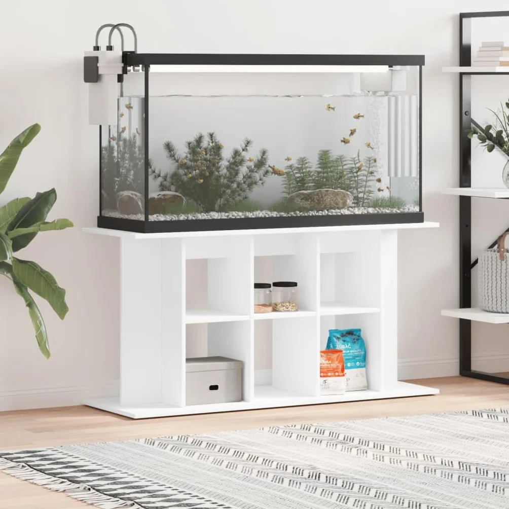 Stojak do akwarium, biały, materiał drewnopochodny, 120 x 40 x 60 cm, stabilna szafka pod umywalkę z rybami, regał z drzwiami i półką, stelaż meblowy jako uchwyt na akcesoria akwariowe