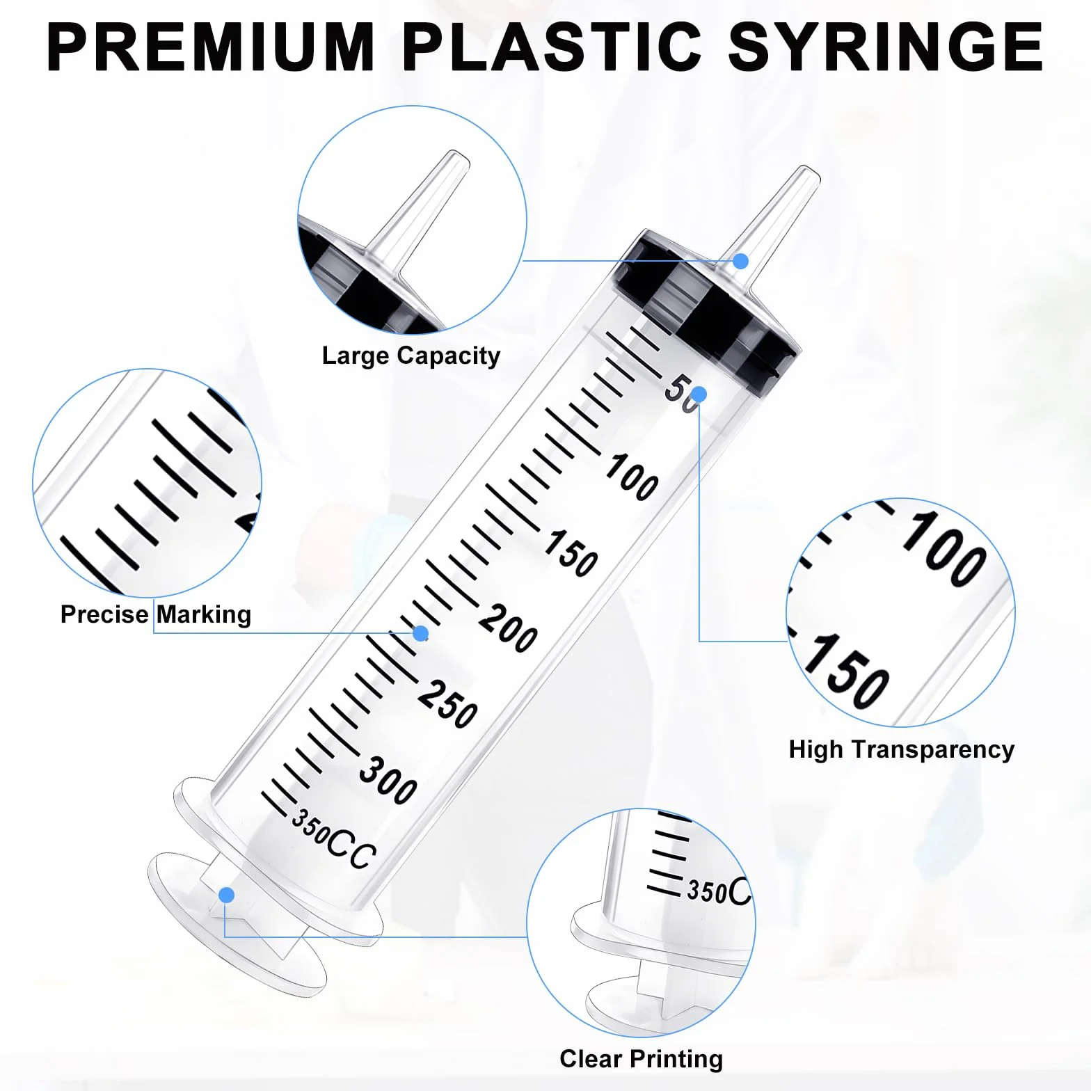 2 duże strzykawki 250 ml, 350 ml, 550 ml, plastikowa strzykawka z wężem, syringi do pomiaru płynów, strzykawka dozująca dla przemysłu, indywidualnie uszczelniona strzykawka, plastikowa strzykawka do