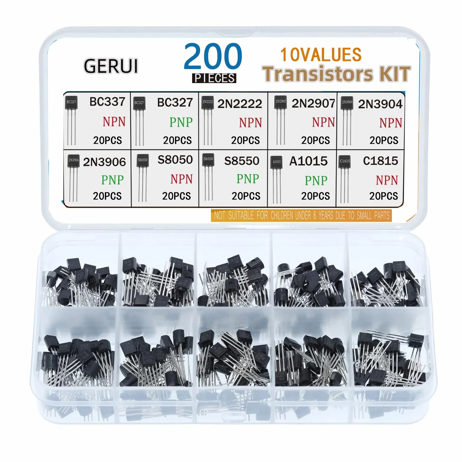 Tranzystor Assortment Kit 200pcs PNP NPN BC377 BC327 2N2222 2N2907 2N3904 2N3906 S8050 S8550 A1015 C18150 TO-92