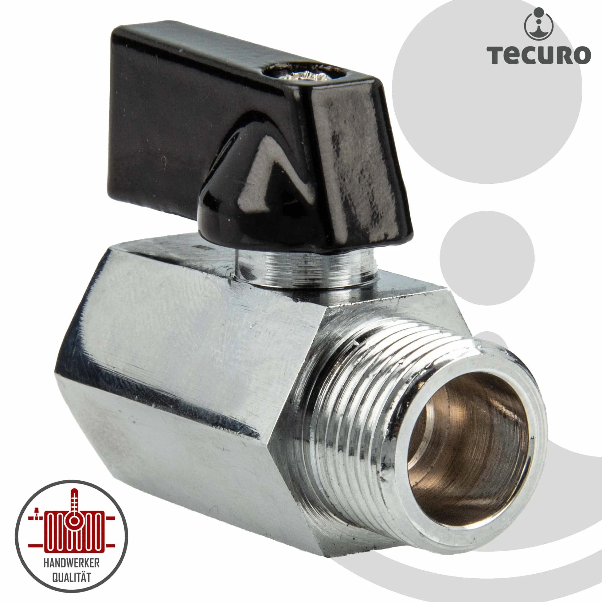 tecuro Mini-zawór kulowy 1/4 cala, gwint wewnętrzny x gwint zewnętrzny, odporny na temperaturę od -5°C do +90°C, materiał uszczelniający PTFE, mosiądz chromowany