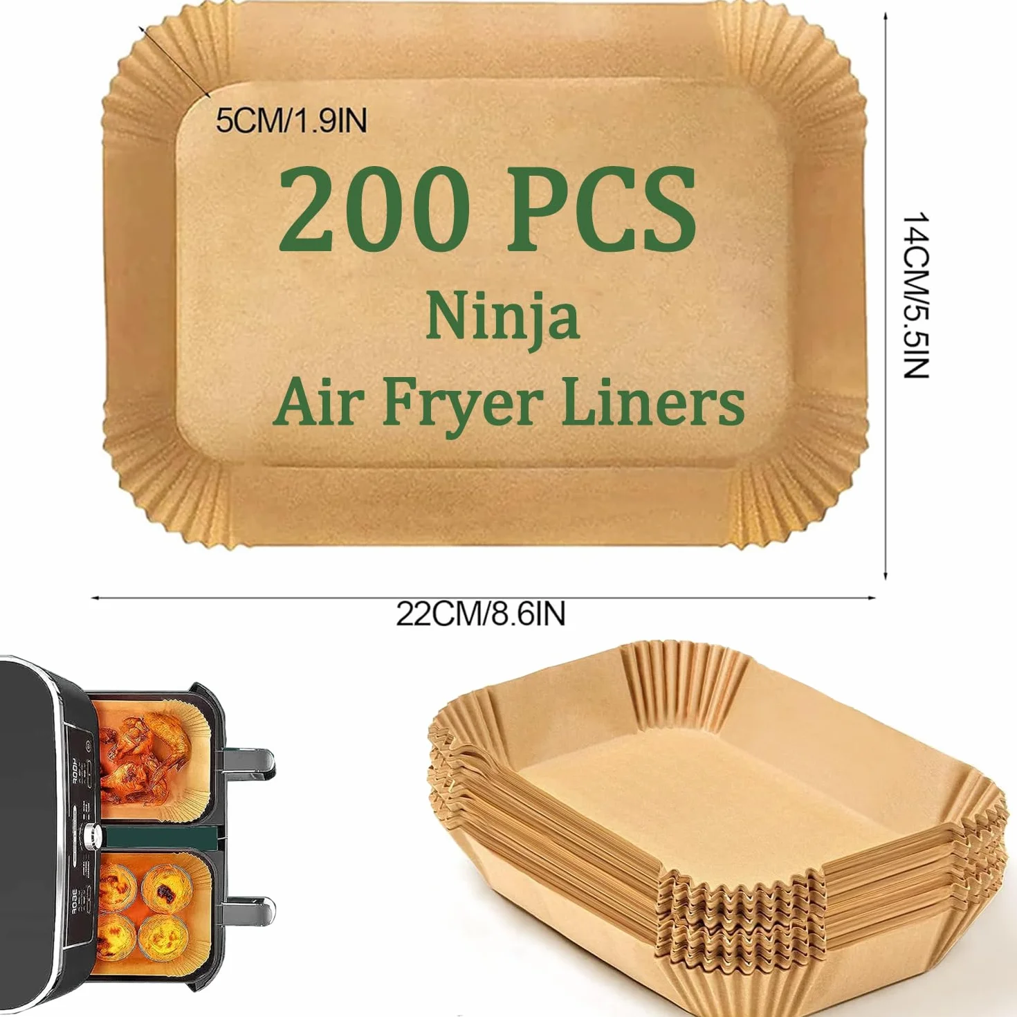 200 szt. wkładek do frytkownicy powietrznej do Ninja Dual AF300UK AF400UK Akcesoria do frytownicy powietrznej Jednorazowe wkładki do frytownicy powietrznej kompatybilne z Ninja, Salter, Tower i innymi