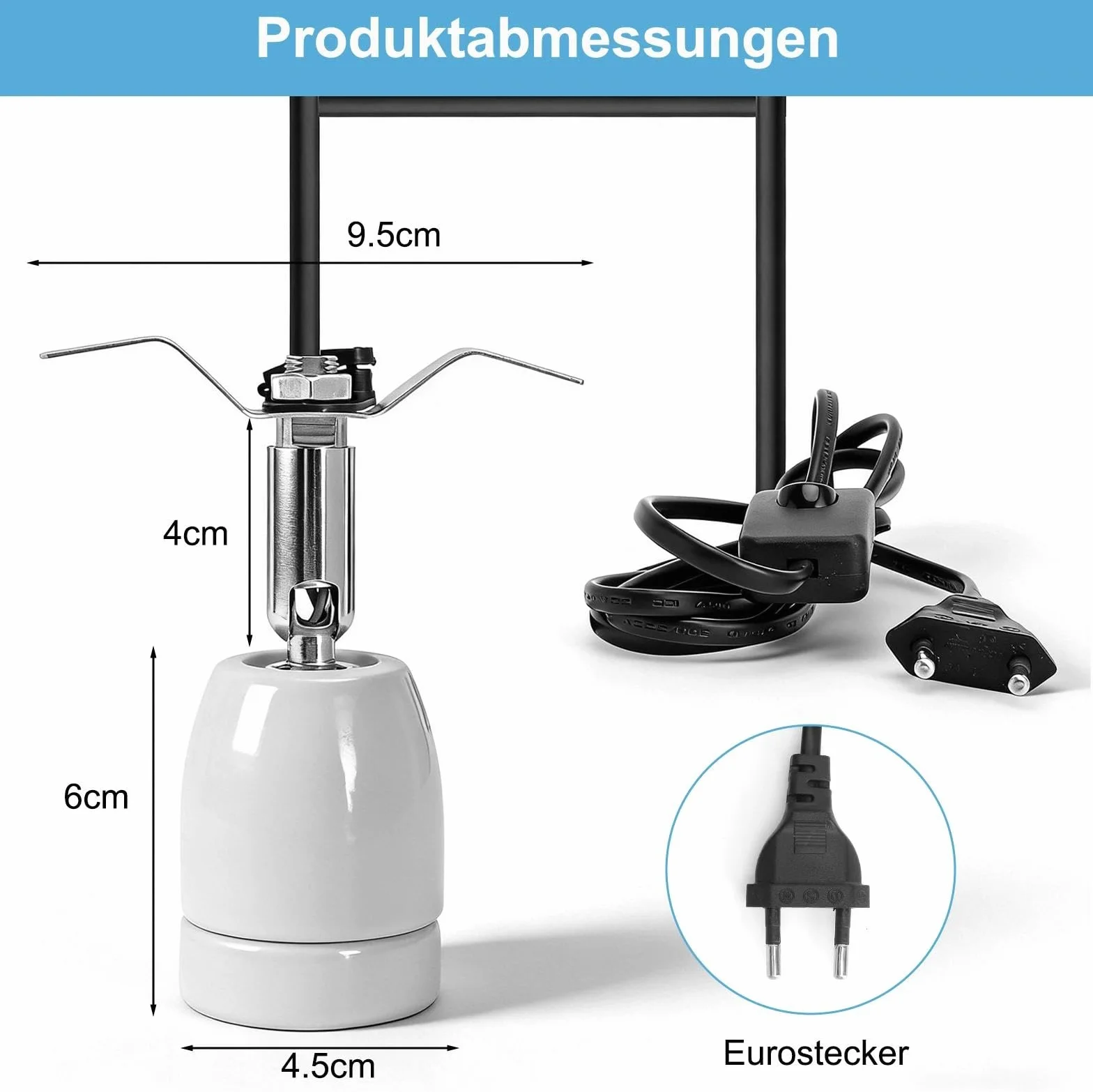 TNSLAND Oprawa lampy grzewczej E27, dla gadów, terrarium, ceramiczna, z przełącznikiem, kablem, obracana o 360°, do akwarium, dla gadów, jaszczurek, światła dziennego, biała