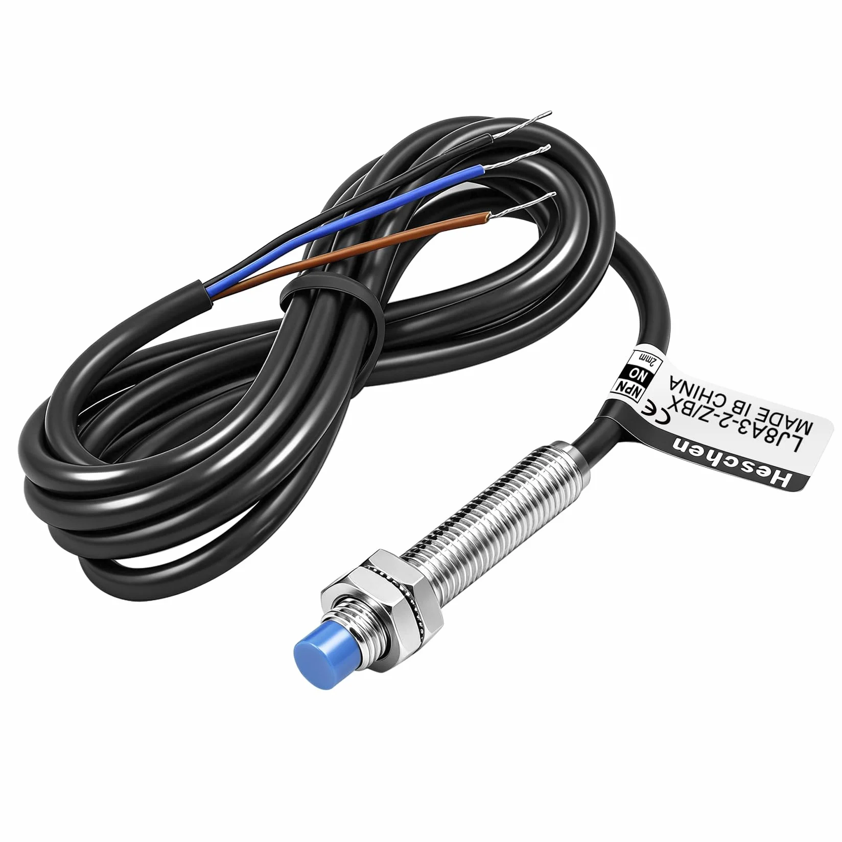 Heschen M8 Indukcyjny czujnik zbliżeniowy przełącznik nieekranowy typ LJ8A3-2-Z/BX detektor 2 mm 10-30 V DC 200 mA NPN normalnie otwarty (NO) 3 przewody