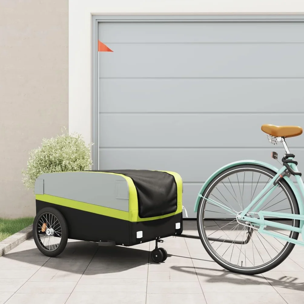 Przyczepa rowerowa czarna i czerwona z żelaza o nośności, x 52,5 x 42, dyszel, flaga bezpieczeństwa do transportu bagażu, bagażu, psa, dziecka, na kemping, na co dzień
