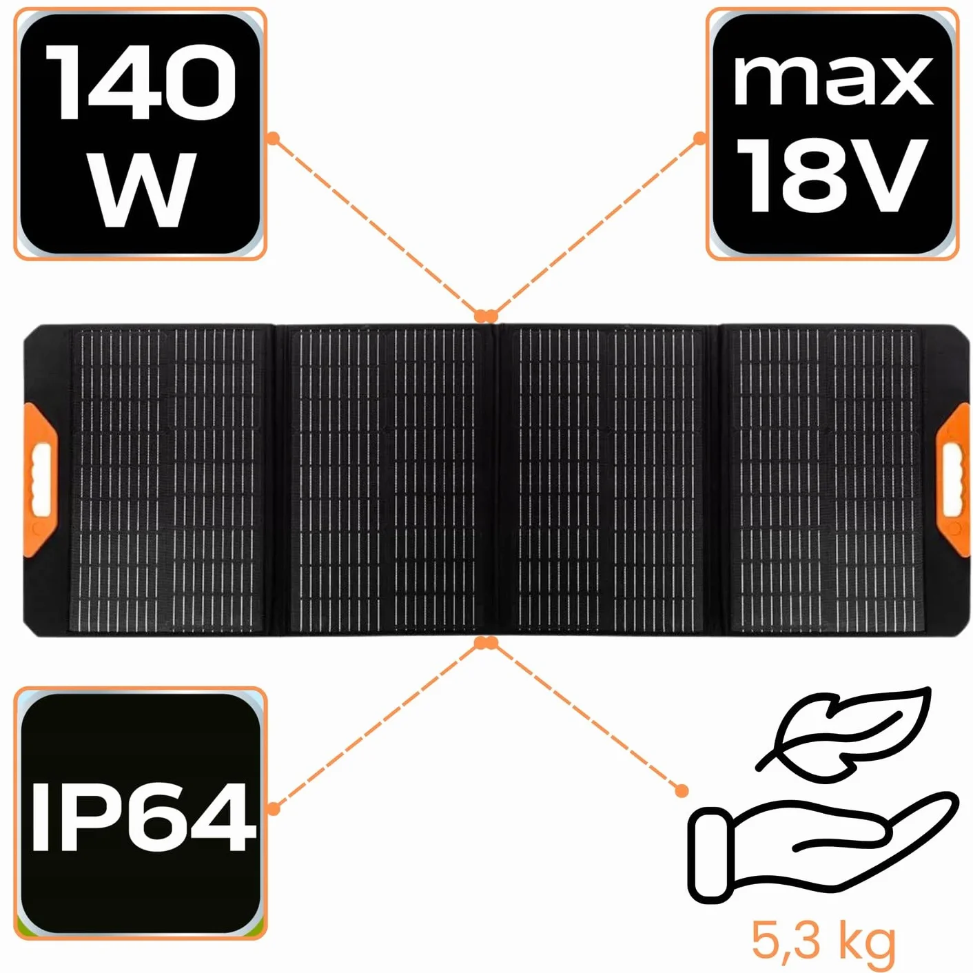 NEO TOOLS Przenośna ładowarka do paneli słonecznych, 100/120/140/200 W, ładowarka solarna; do ładowania urządzeń USB; przenośny powerbank, wodoodporny, kemping, survival (140 W)