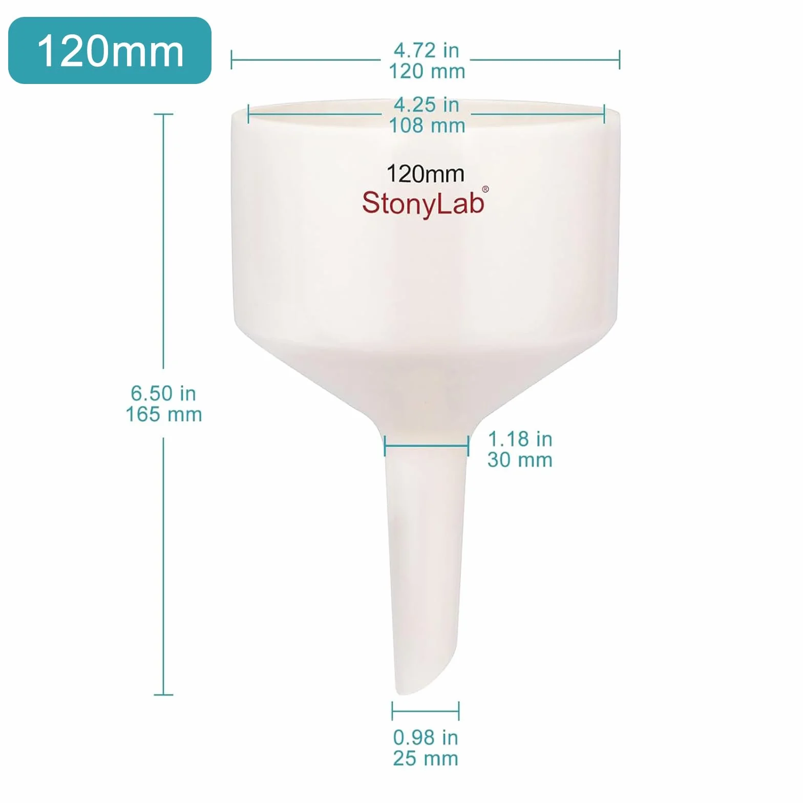 StonyLab Porcelanowy lejek Buchner 60 mm/80 mm/100 mm/120 mm, porcelanowy lejek filtrujący OD 6 cm/8 cm/10 cm do laboratorium (120 mm)