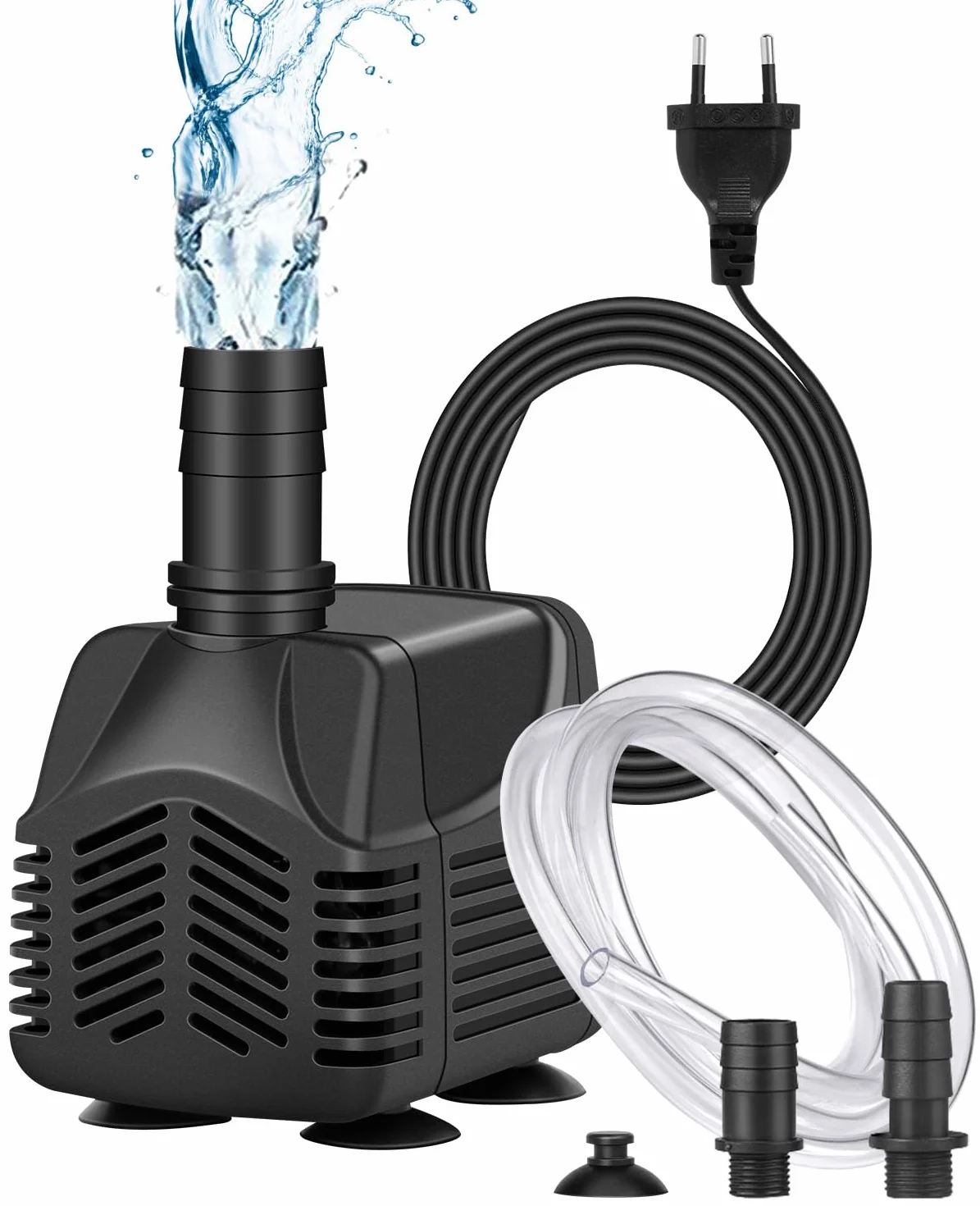 MOSFiATA Mała pompa głębinowa – zasięg 800 l/h, 220 V, 10 W, kabel 2,5 m, wąż 1,5 m i 2 dysze – idealna do akwariów, ogrodów, studni i stawów