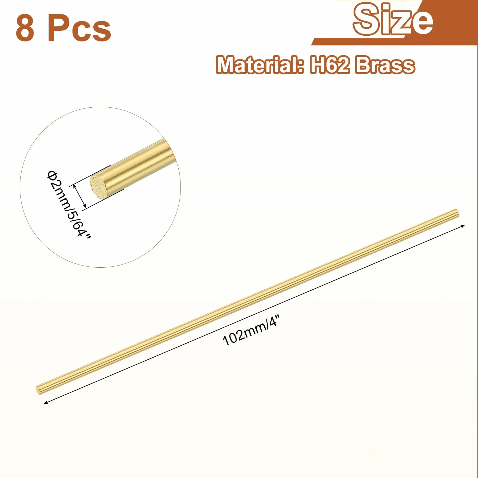 QUARKZMAN 8 szt. okrągły pręt mosiężny 5/64" (2 mm) 4" (102 mm) H62