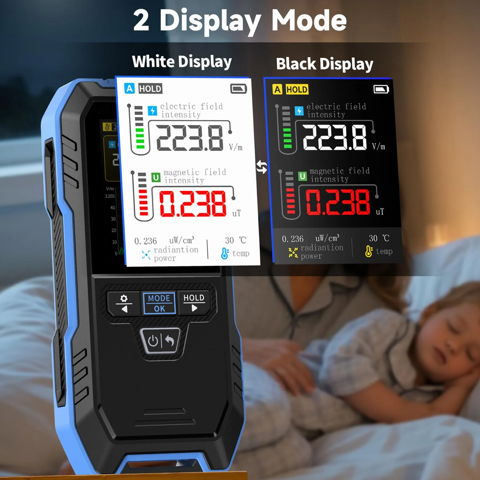 EMF miernik smogu elektromagnetycznego 3 w 1, miernik promieniowania EF MF RF, automatyczny alarm w przypadku przekroczenia normy, kolorowy ekran TFT do domu, biura i pokoju dziecięcego.