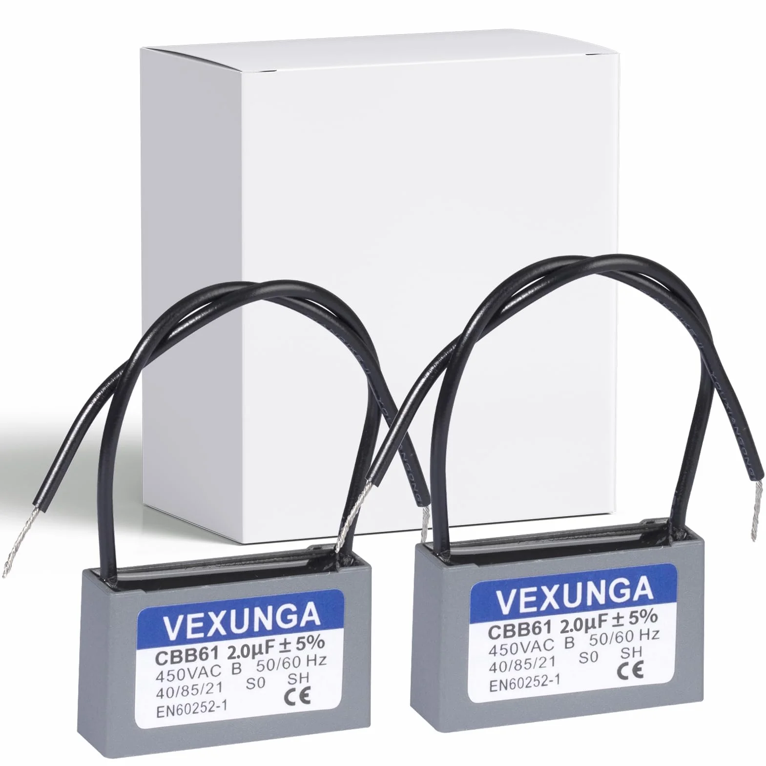 VEXUNGA CBB61 Kondensator 2uF 450V AC Kondensatory Silnika Wentylatora 2uF 50/60Hz do Klimatyzacji (2 szt)