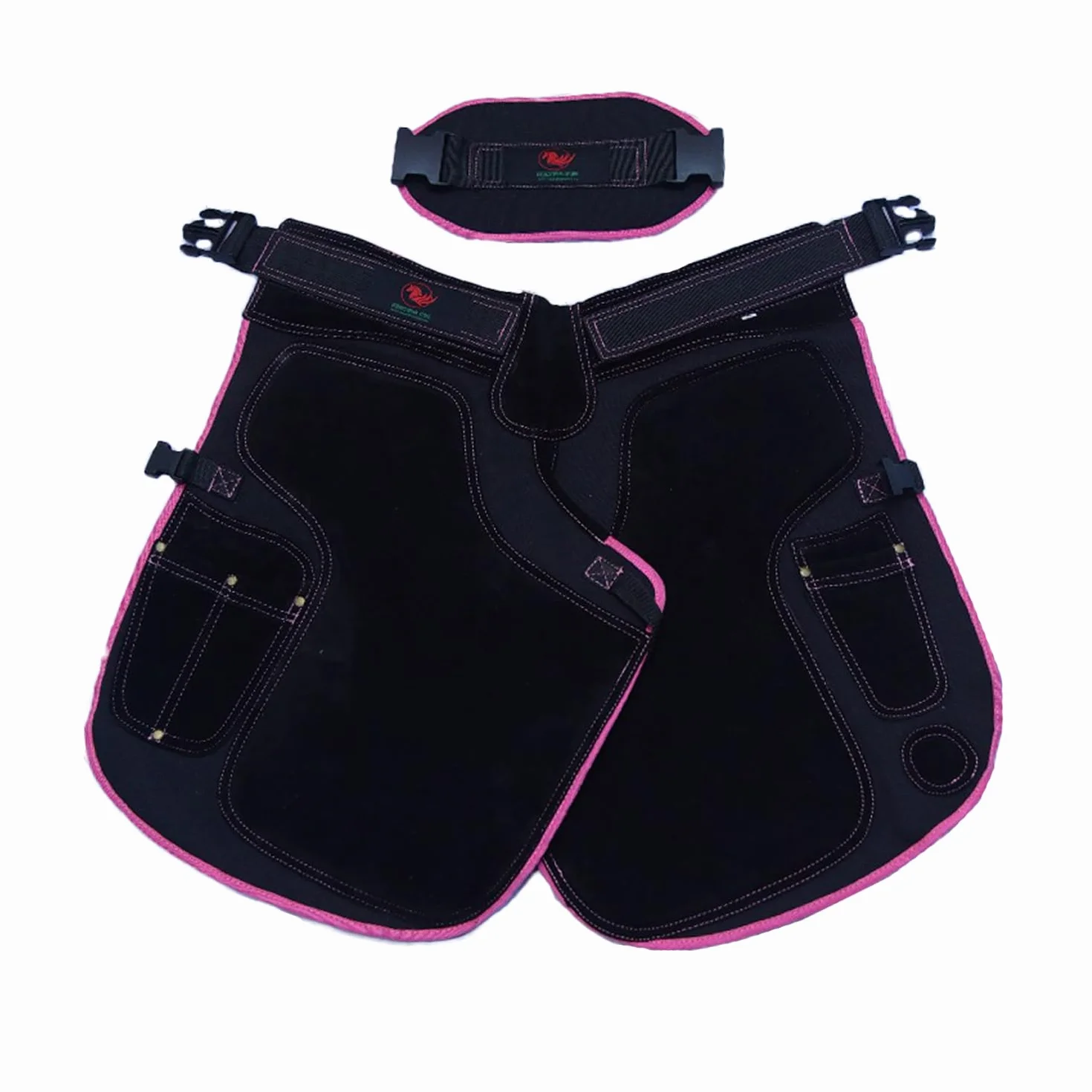 EQUESTRIAN STORE Fartuch kowalski, 65 cm, płótno z kutej skóry, fartuch z prawdziwego zamszu, fartuch narzędziowy, trymer chaps, pielęgnacja kopyt, kowal dla mężczyzn i kobiet, czerwony & czarny, 70