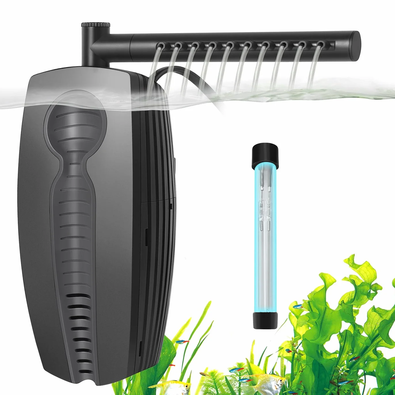 FEDOUR Filtr akwariowy 600 LPH z U-V, regulowany filtr wewnętrzny do akwarium, 8 W, podwodny cichy filtr zbiornika na ryby do zbiorników 30-180 l, z biochemiczną bawełną, bawełną z węglem aktywnym