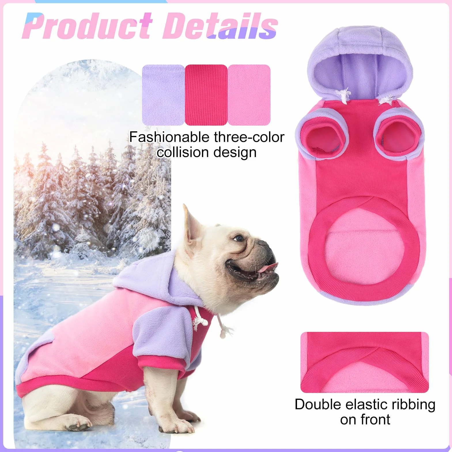 BEAUTYZOO Polarowa bluza z kapturem dla psa z kieszenią i otworem na smycz, rozciągliwa, mała, średnia, duże ubrania dla psów, na jesień, zimę, zimne dni, designerskie kolory, ciepłe kurtki dla psów,