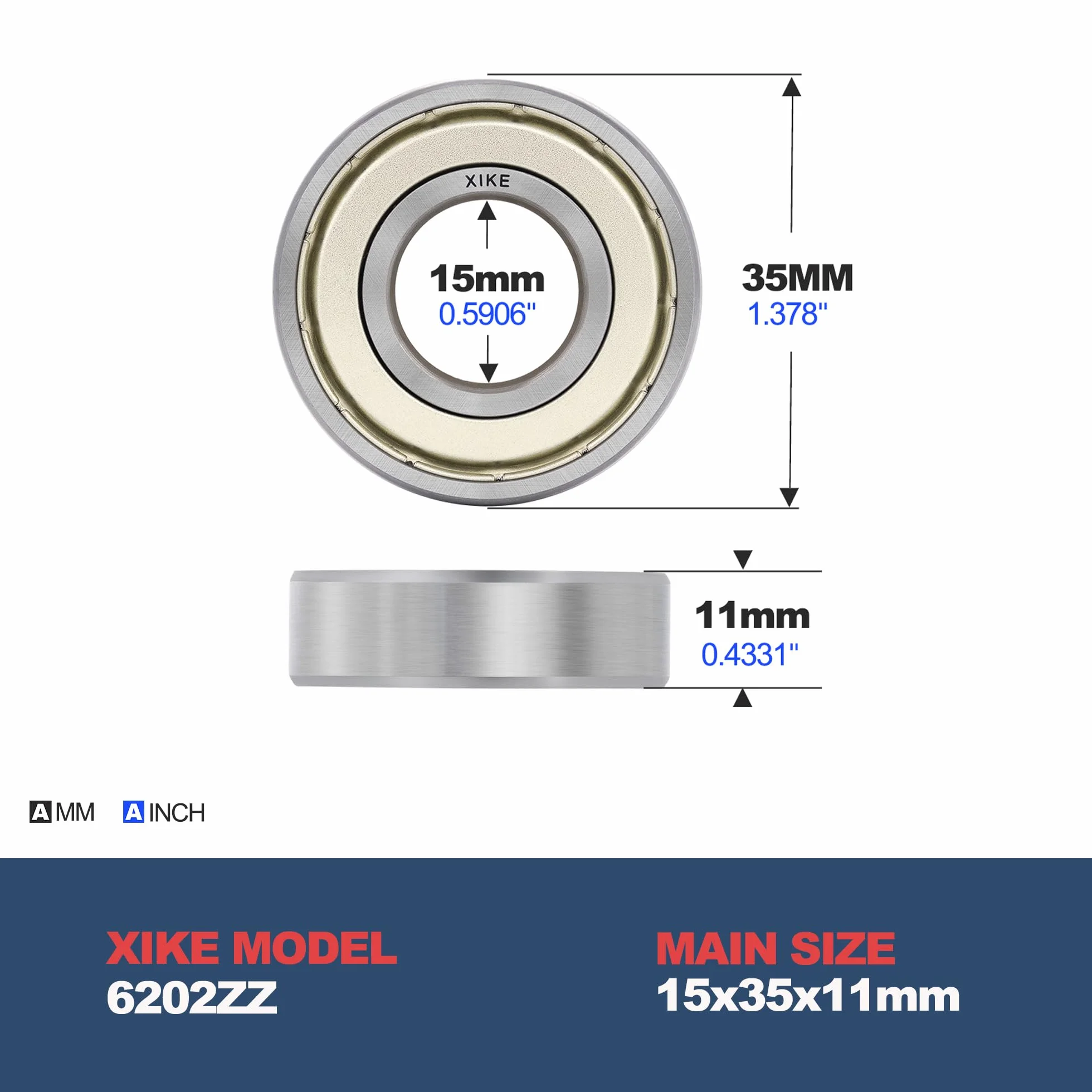 XiKe 2 szt 6202 ZZ Łożyska kulkowe 15x35x11mm Metal uszczelnione 6202ZZ Stal chromowa łożyska kulkowe zwykłe.