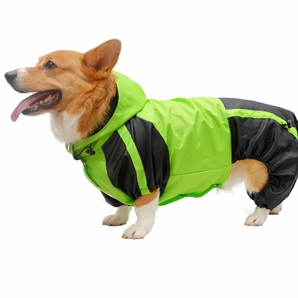płaszcz przeciwdeszczowy dla psa, Corgi Dog Clothes Kombinezon Wodoodporna Odzież Raincoat Kaptur Kurtka Przeciwdeszczowa Artykuły Dla Zwierząt(Green,D L)