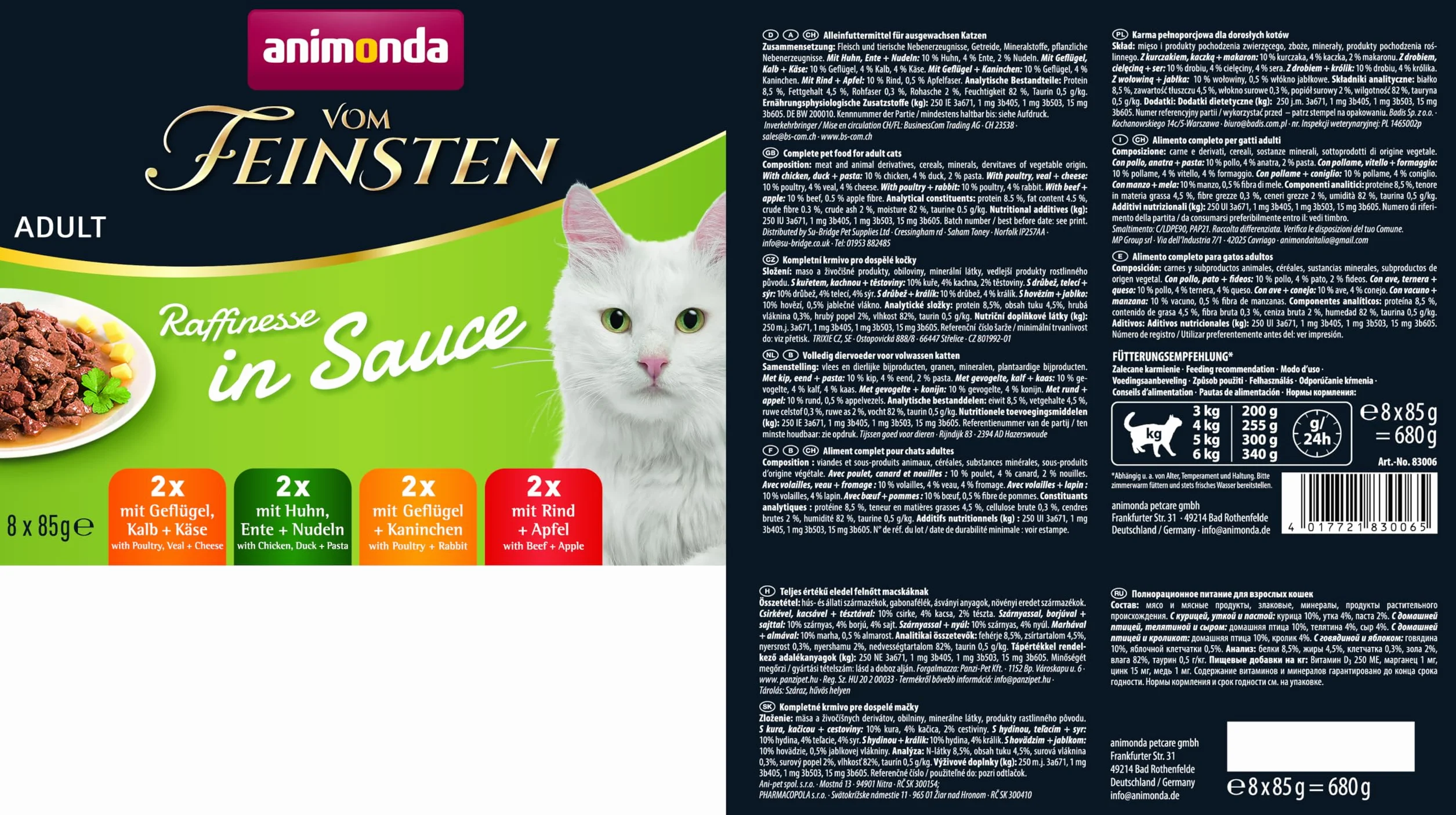animonda Vom Feinsten Adult Rffinesse, mokra karma w sosie dla dorosłych kotów, 8 x 85 g opakowanie mieszane