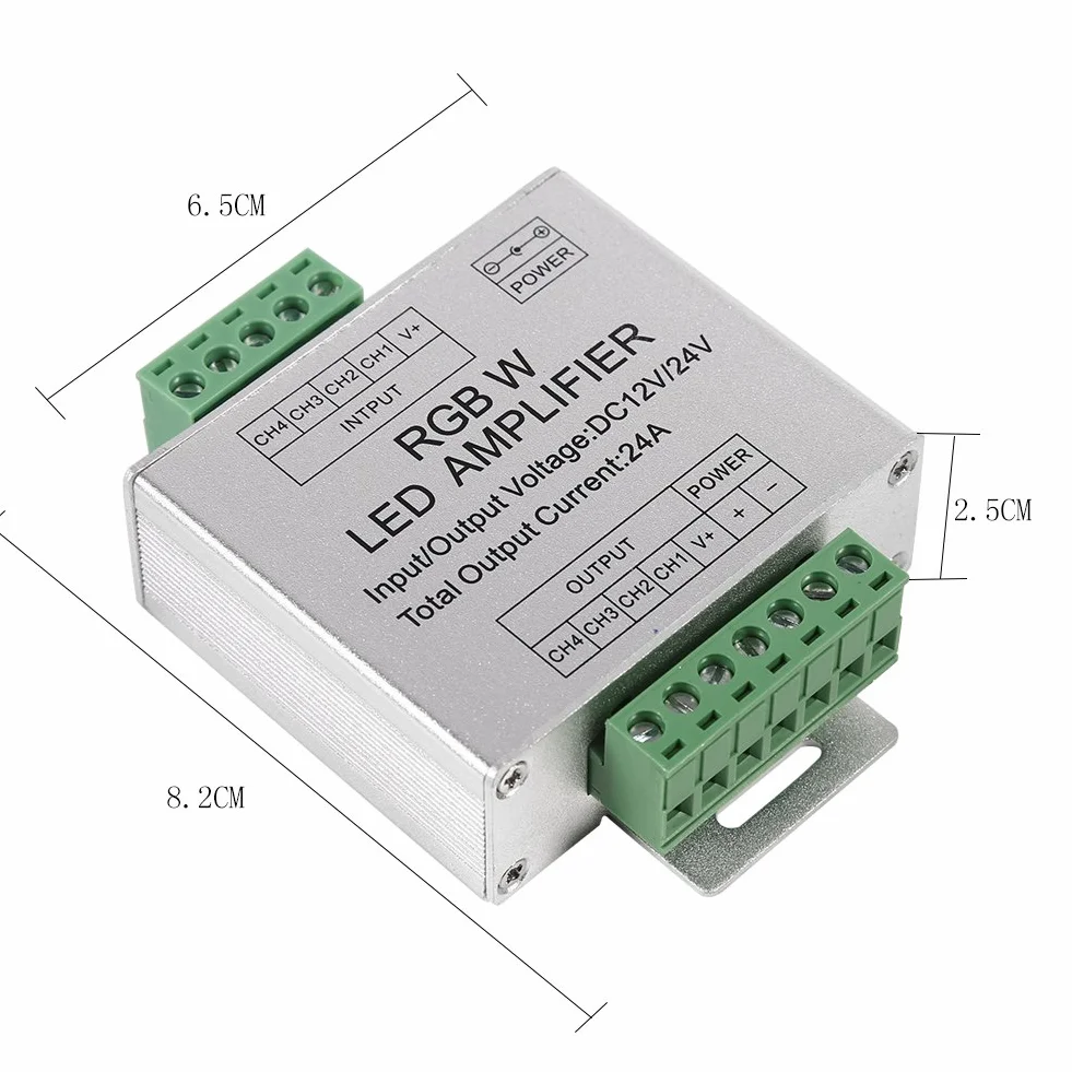 GOTOTOP wzmacniacz LED RGBW 4-kanałowy 12-24V 24A kontroler taśmy LED aluminiowa obudowa