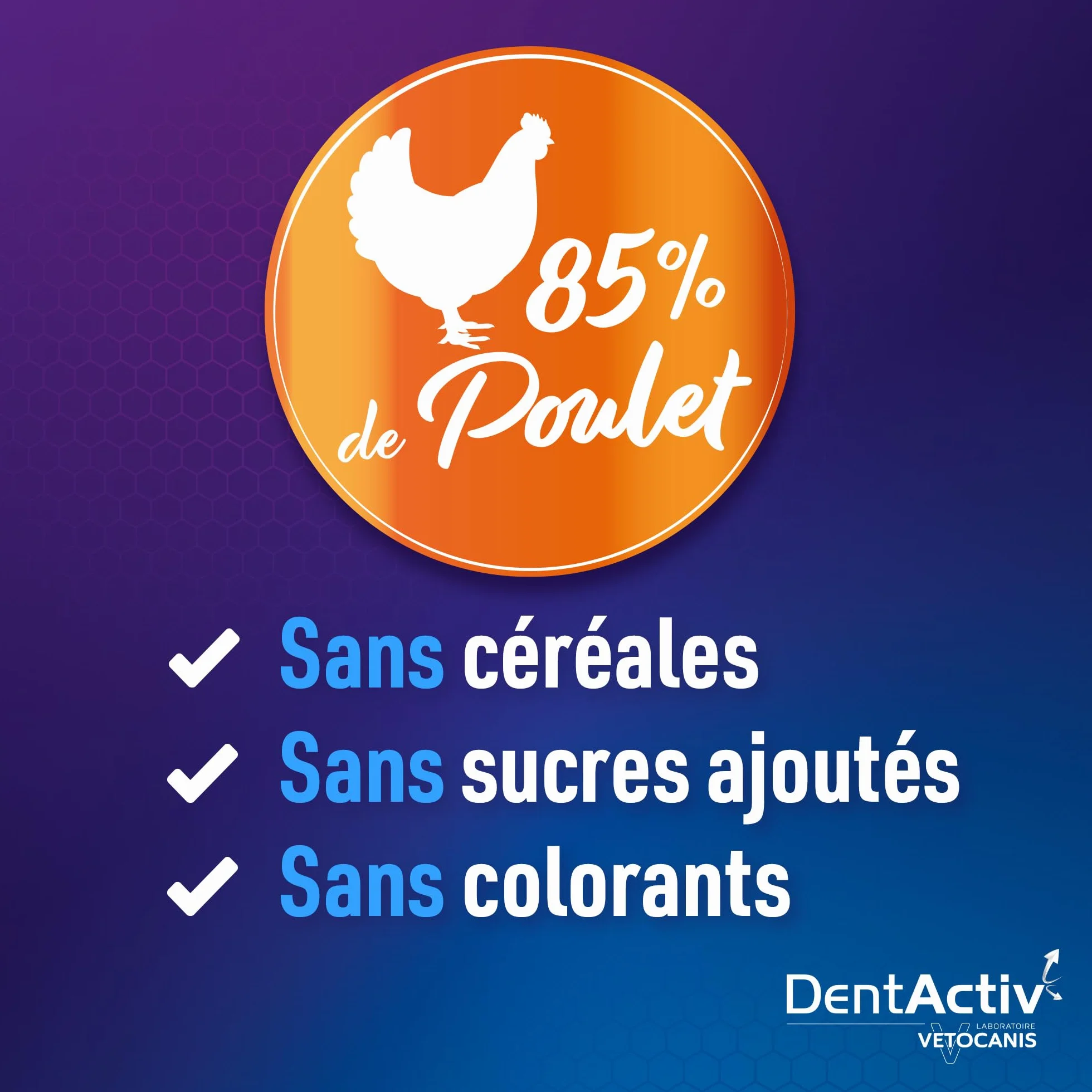 Vetocanis | Dentactiv | Stick Dental Cat | Przysmaki dla smakoszy dla kotów | Zdrowie i higieny kota | Bogate w mięso | 85% kurczaka | polecany przez weterynarzy | System przeciw płytkom