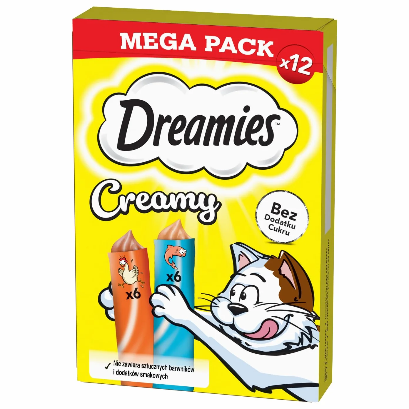 Dreamies Creamy Mega Pack z kurczakiem i z łososiem przysmak dla kota 12x 10g