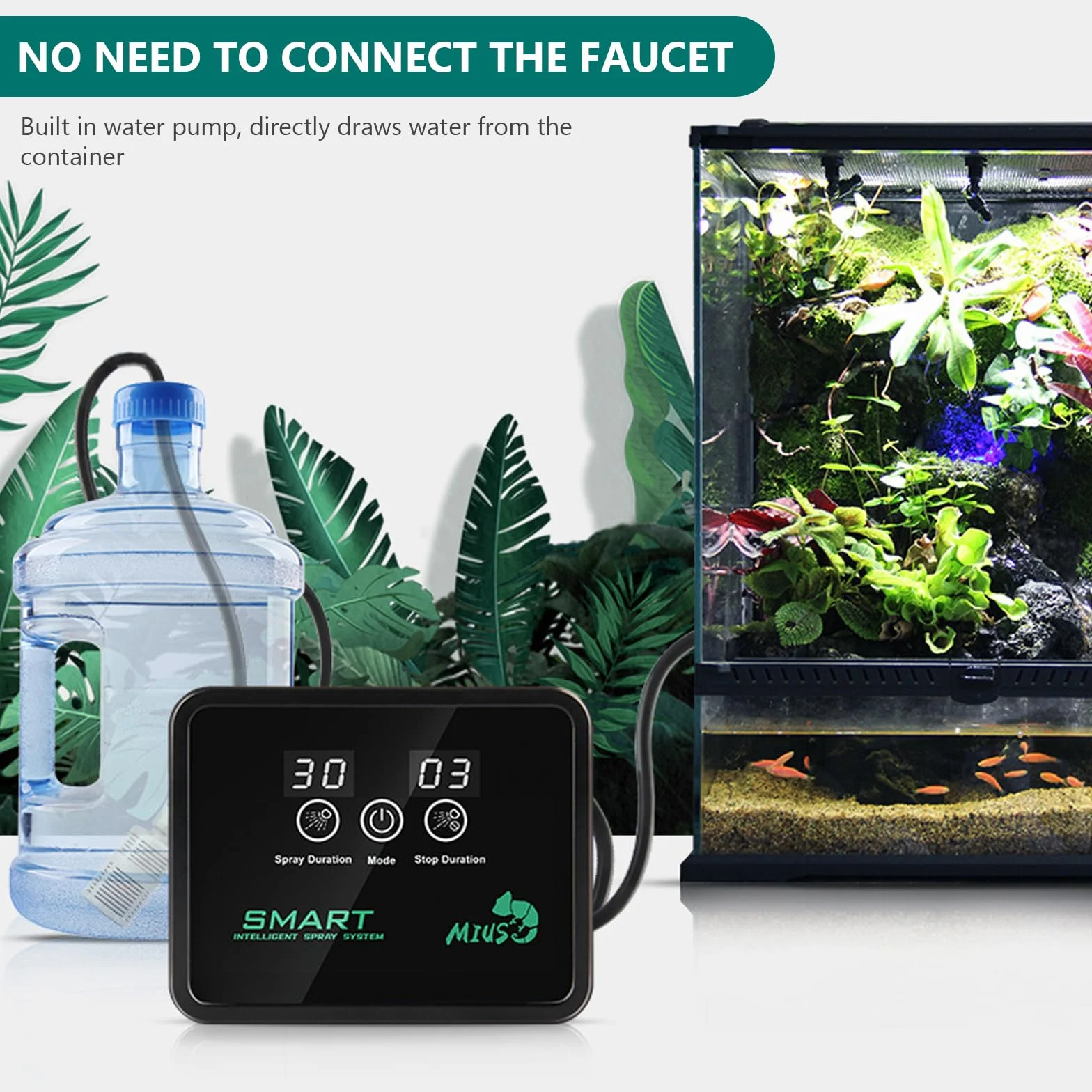 BORDEAG Instalacja Nawilżająca Terrarium, Inteligentny System Nawilżający dla Gadów, Nawilżacz Powietrza dla Terrarium, Gadowy Nawilżacz Powietrza z Dyszami Rozpylającymi 360° Regulowane Dla Gadów