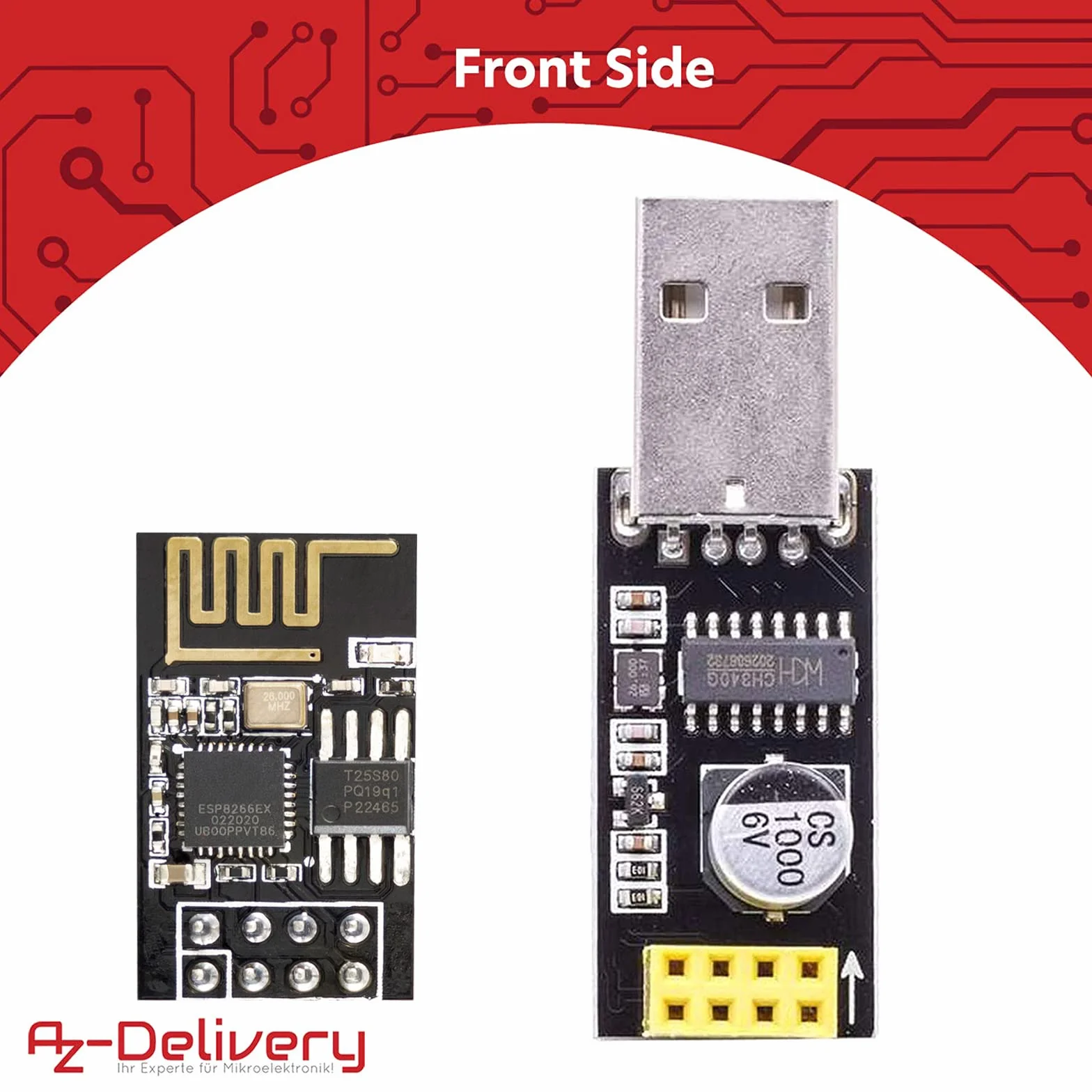 AZDelivery ESP8266 ESP-01S moduł WiFi z adapterem USB kompatybilny z Arduino