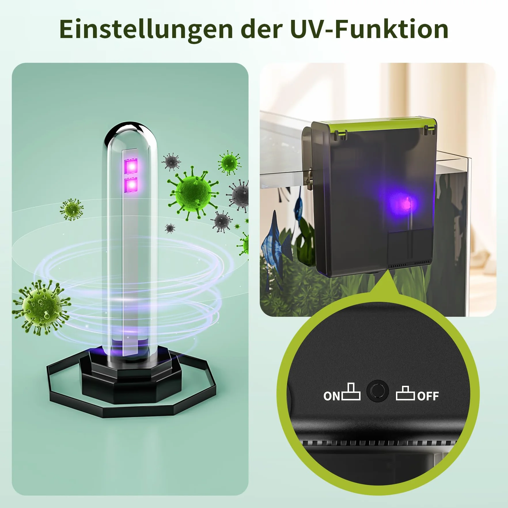 Forever Speed Zewnętrzny filtr akwariowy z regulowanym przepływem UVC 4 w 1 do zawieszania na filtrze 450 l/h Filtr wodospadowy do akwariów 10-100L