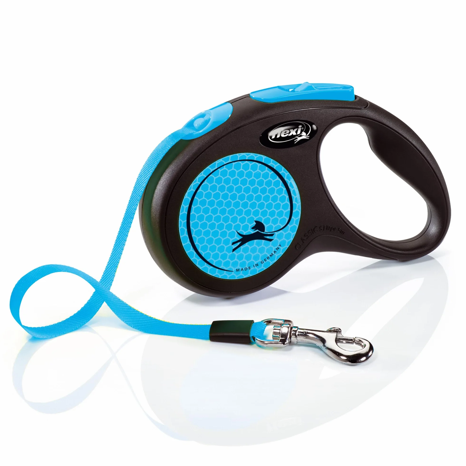 Flexi Rollijn New Neon Tape Zwart/Neon Blauw-S 5 MTR TOT 15 KG