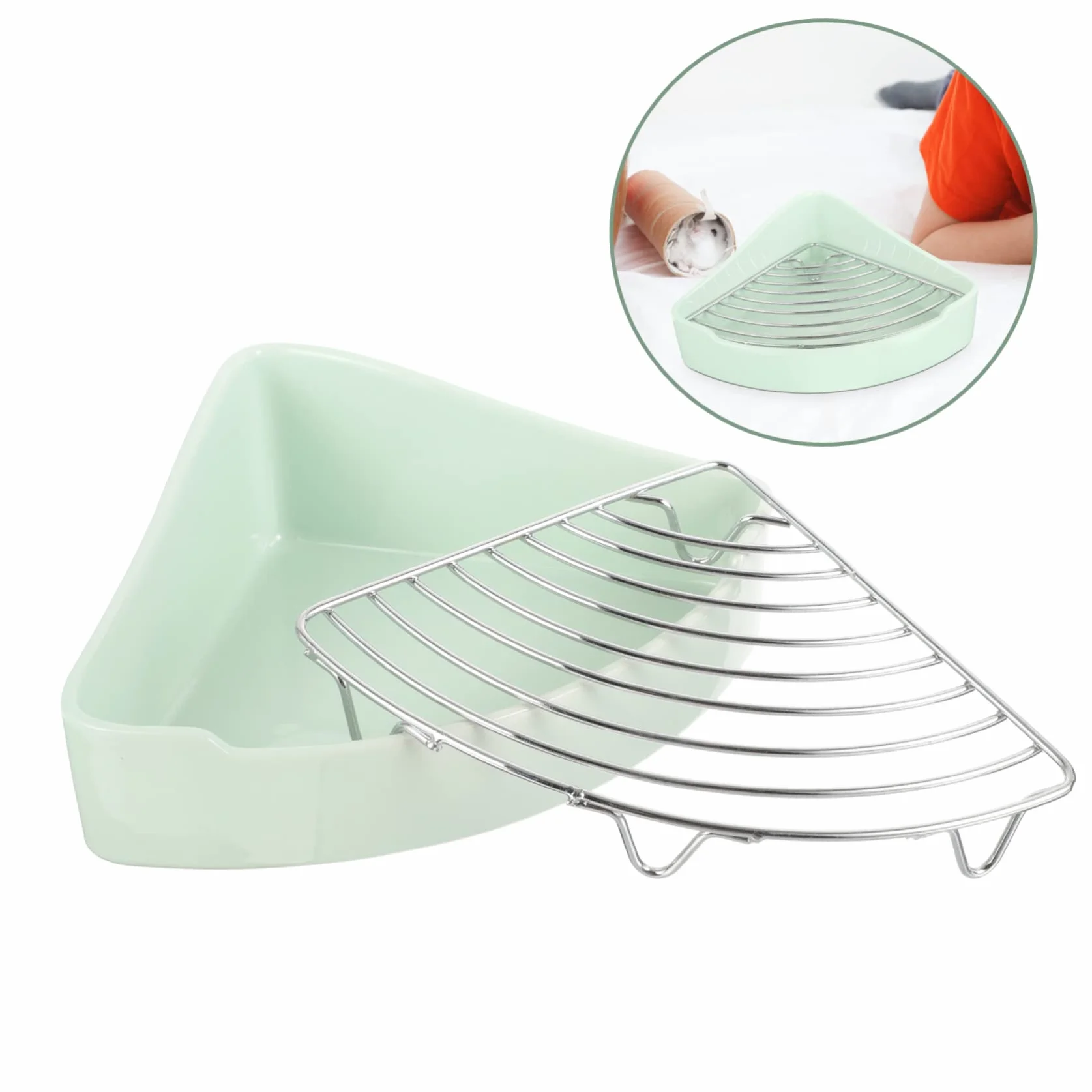 Happyyami Ceramiczny Kącik Toaletowy Dla Małych Zwierząt Trójkątny Przenośny Odporny Przewracanie Idealny Dla Królików Świnek Morskich i Jeży Łatwy Czyszczeniu Zapewnia Czystość