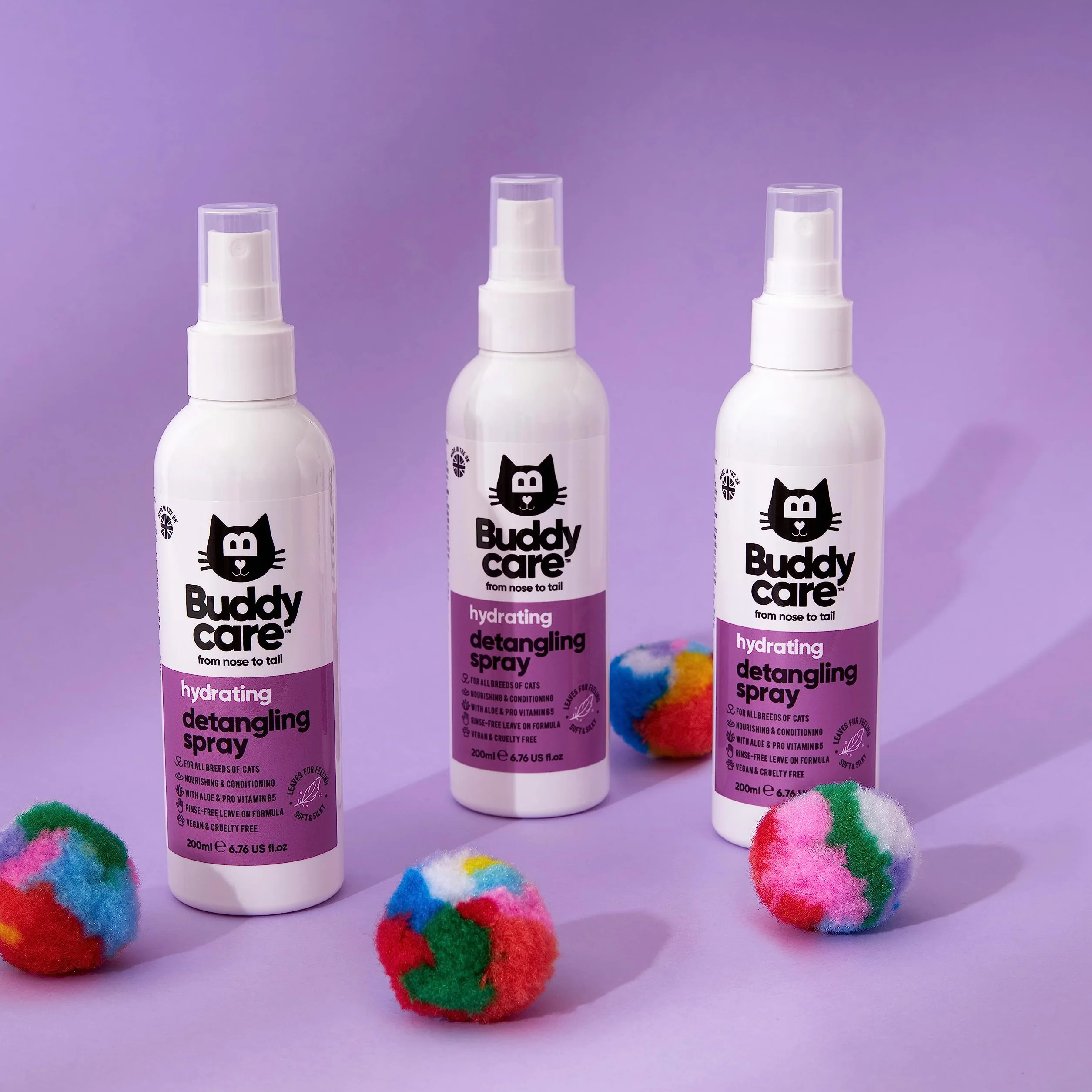 Buddycare Spray do rozczesywania kotów – skuteczny środek do usuwania sierści i rozczesywania sierści kota w celu promowania zdrowego płaszcza, łatwo usuwa matowe włosy, zapewniając gładką i